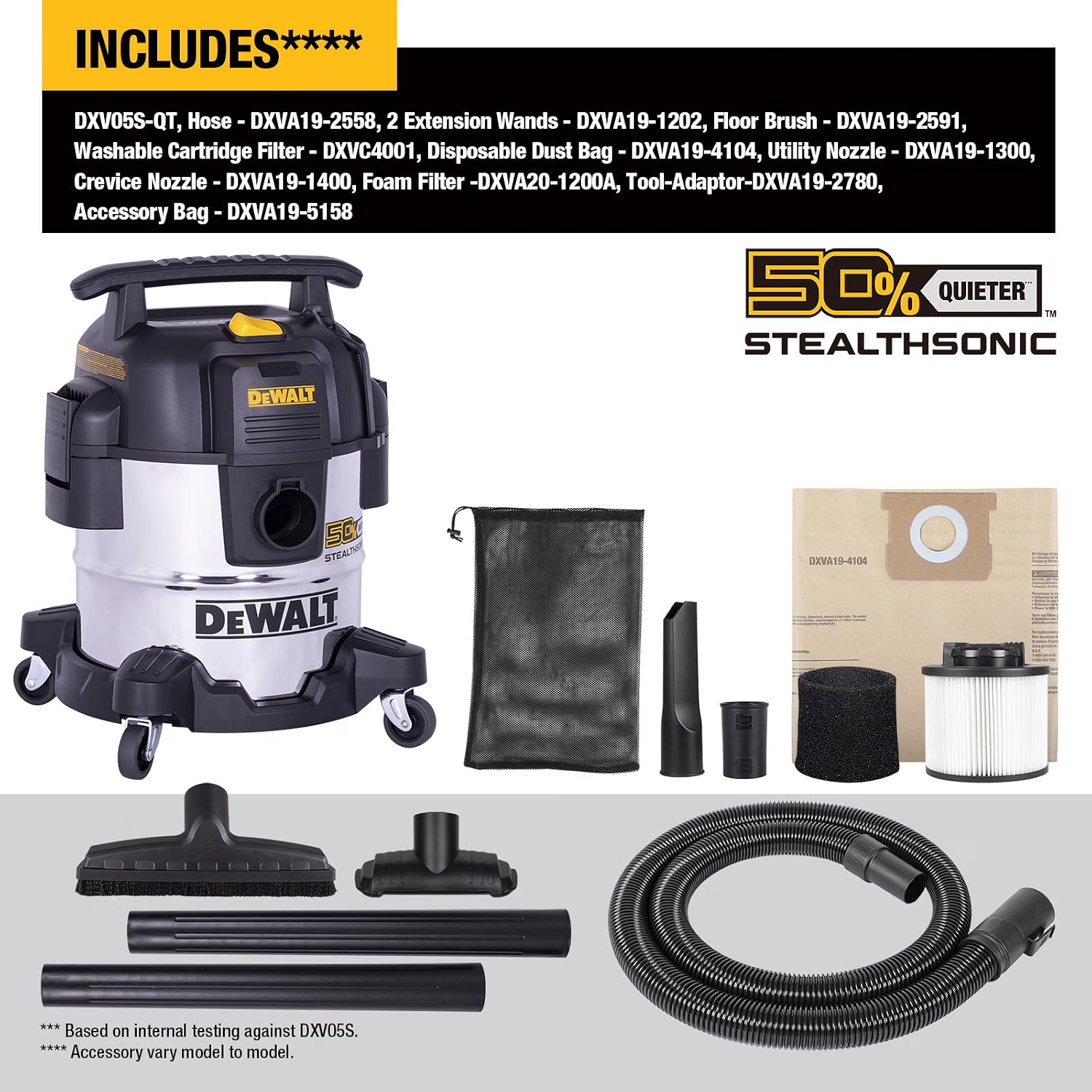 DEWALT StealthSonic wet and dry vacuum with accessories