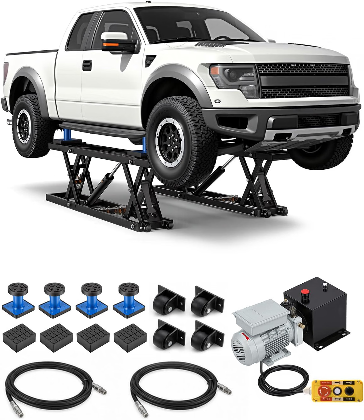 JFHID 7,000 pound portable car lift with vehicle and accessories
