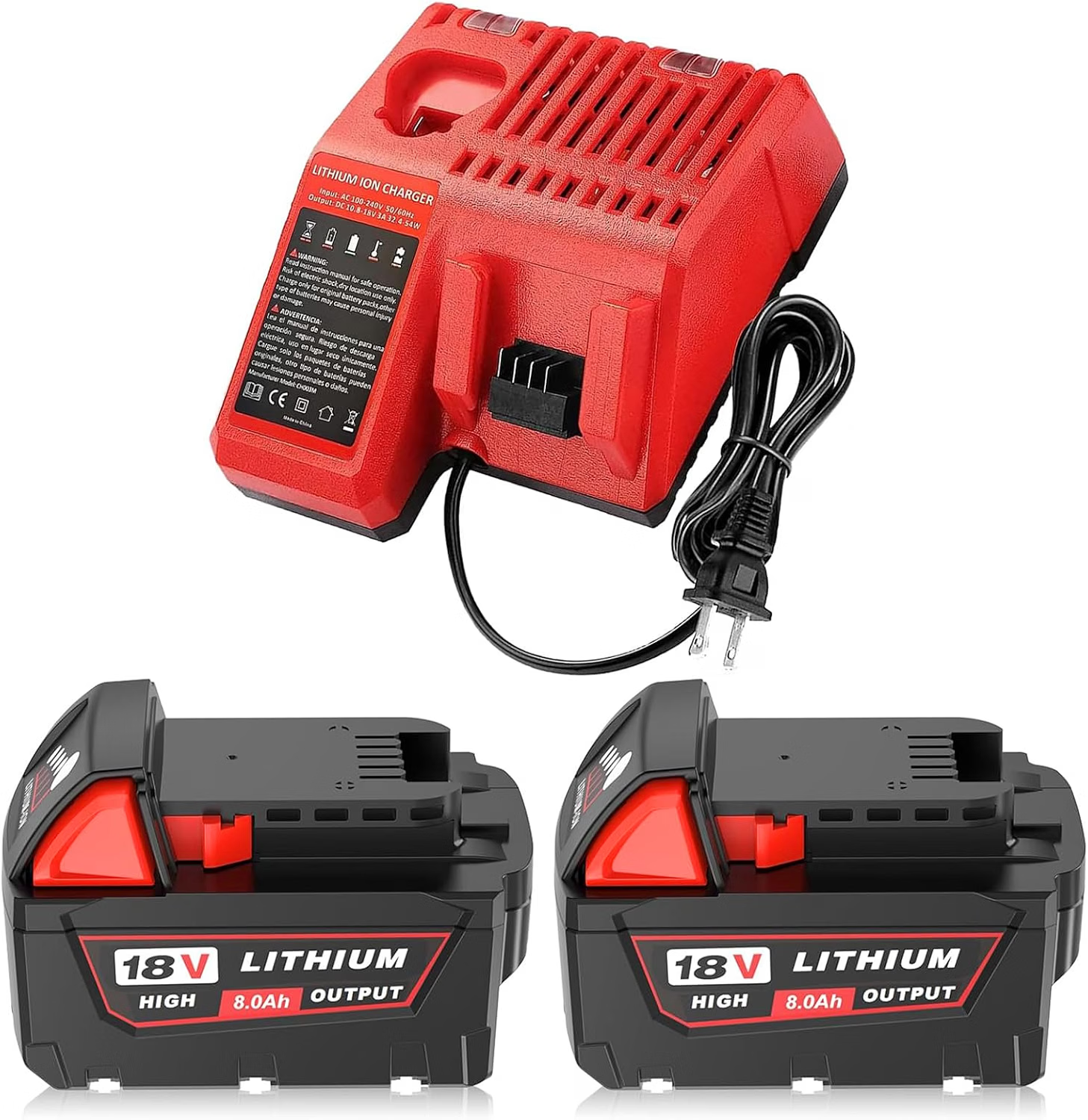 M18-compatible 8Ah batteries and charger
