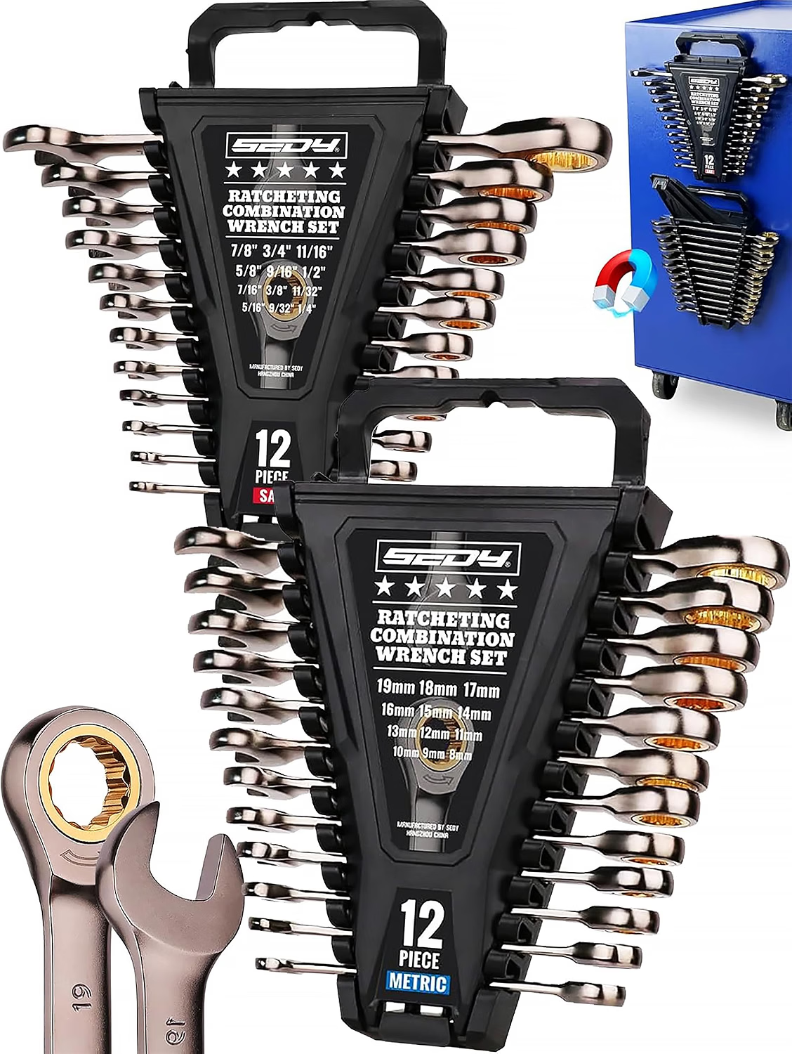 SEDY ratcheting combination wrench set