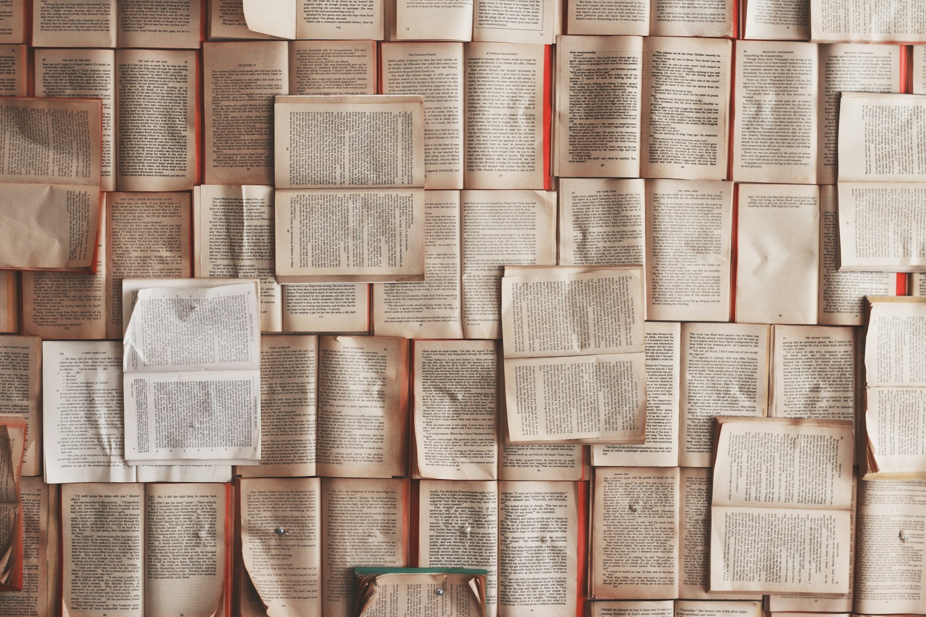 Open books arranged across a library table