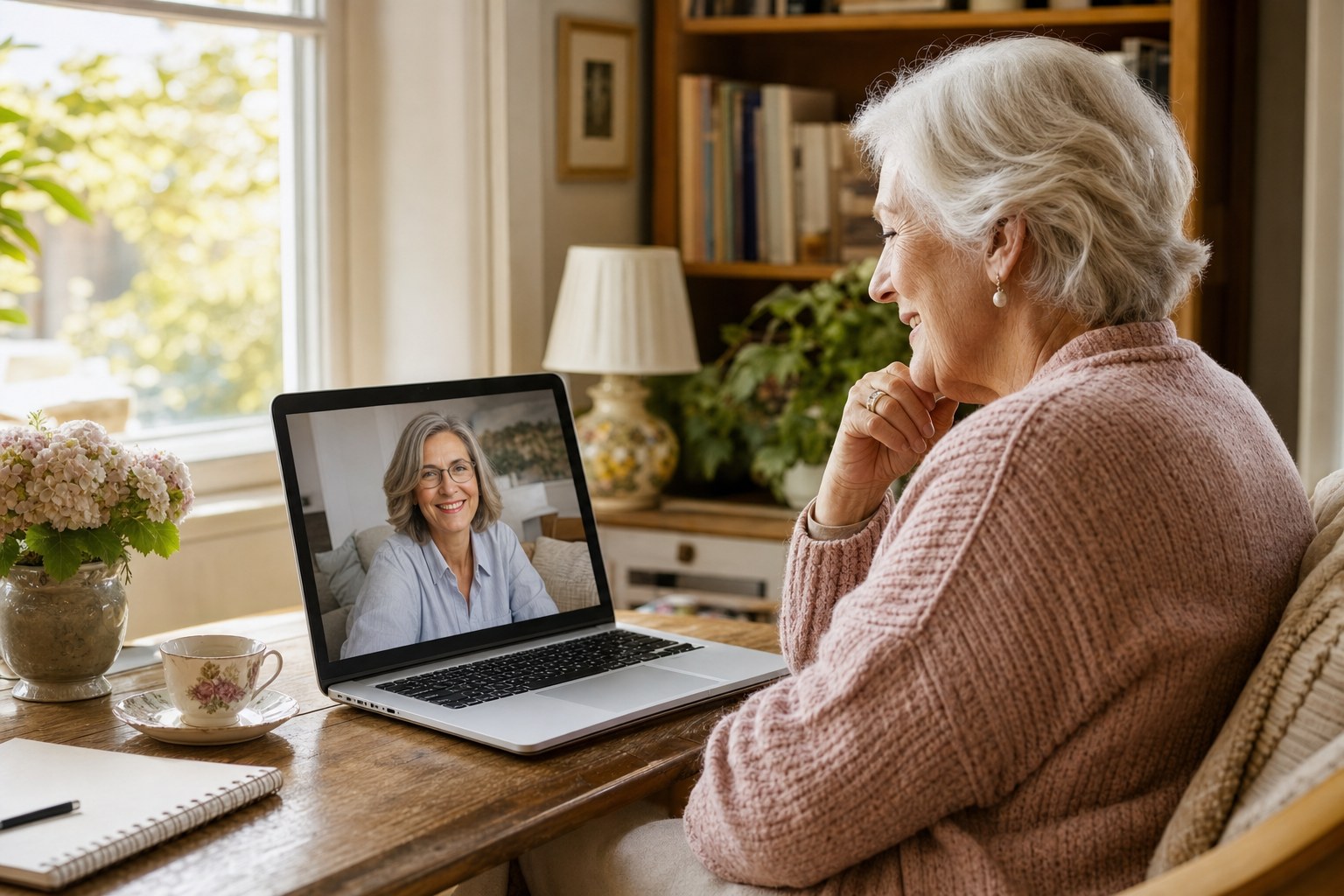 Senior woman enjoying a warm video conversation at home