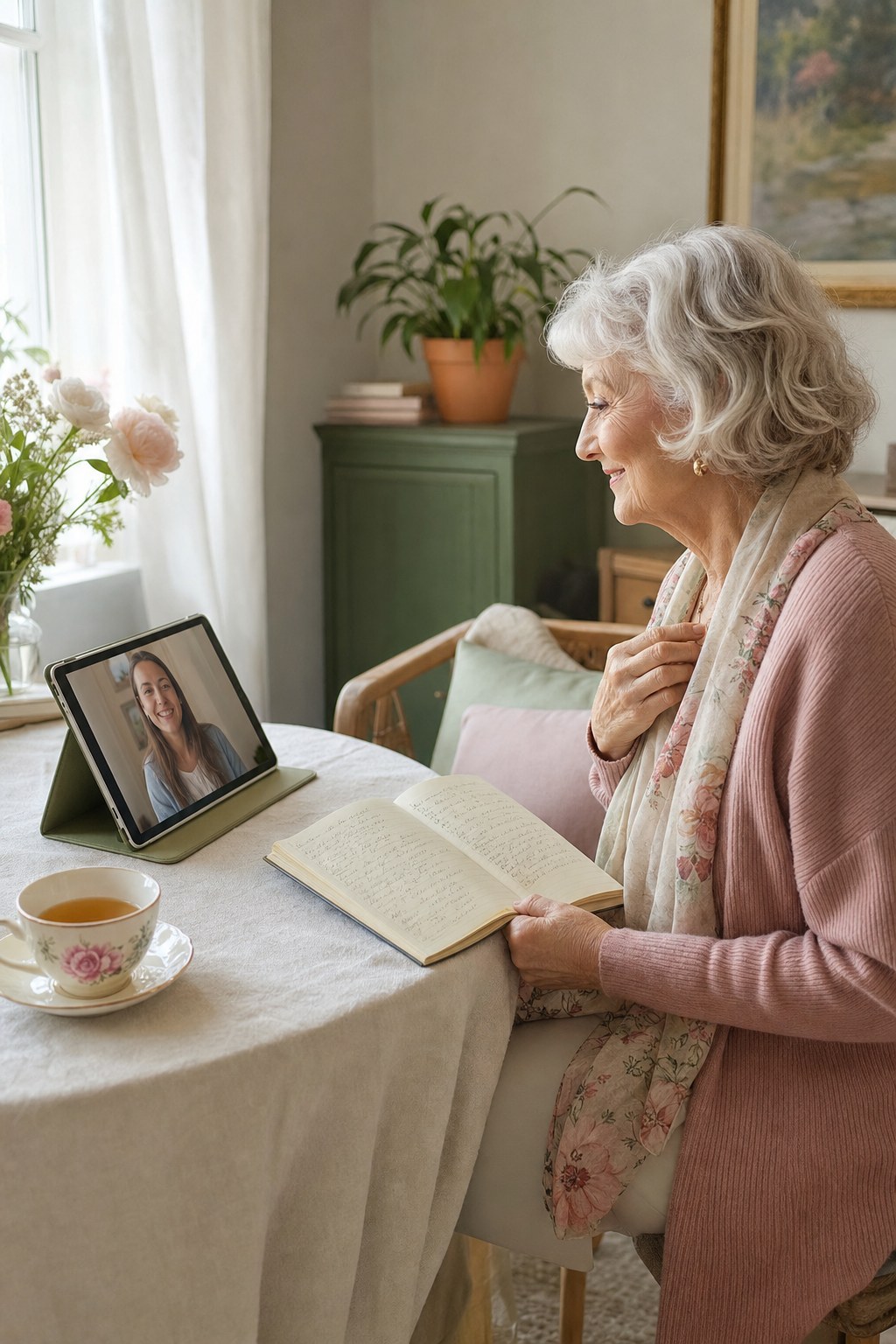 Senior woman enjoying a video conversation at home