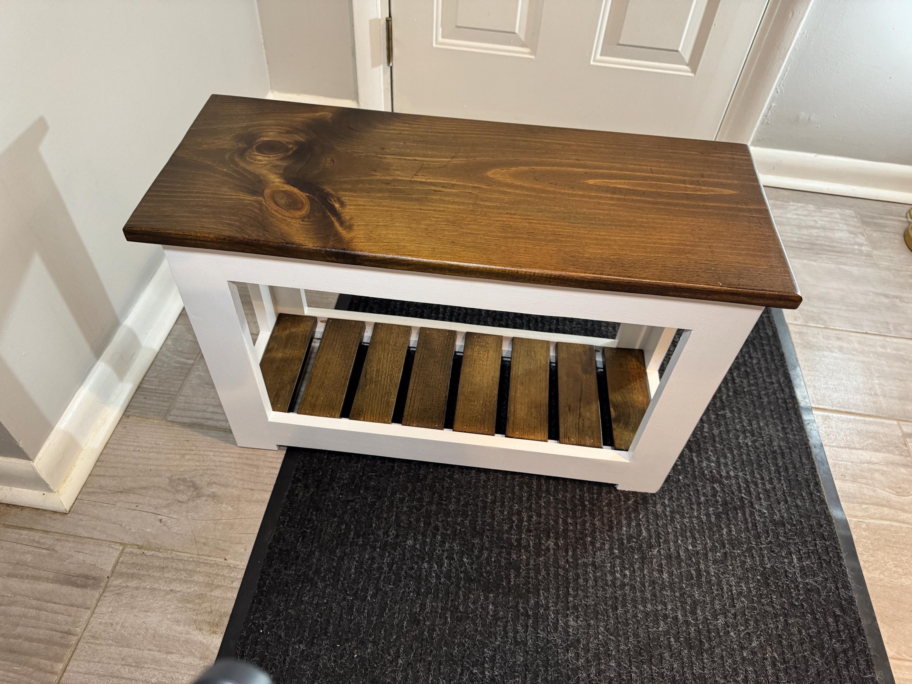 Small Farmhouse Entryway Bench, Compact Wood Shoe Bench for Apartments, Mudroom Seating with Storage, view 9