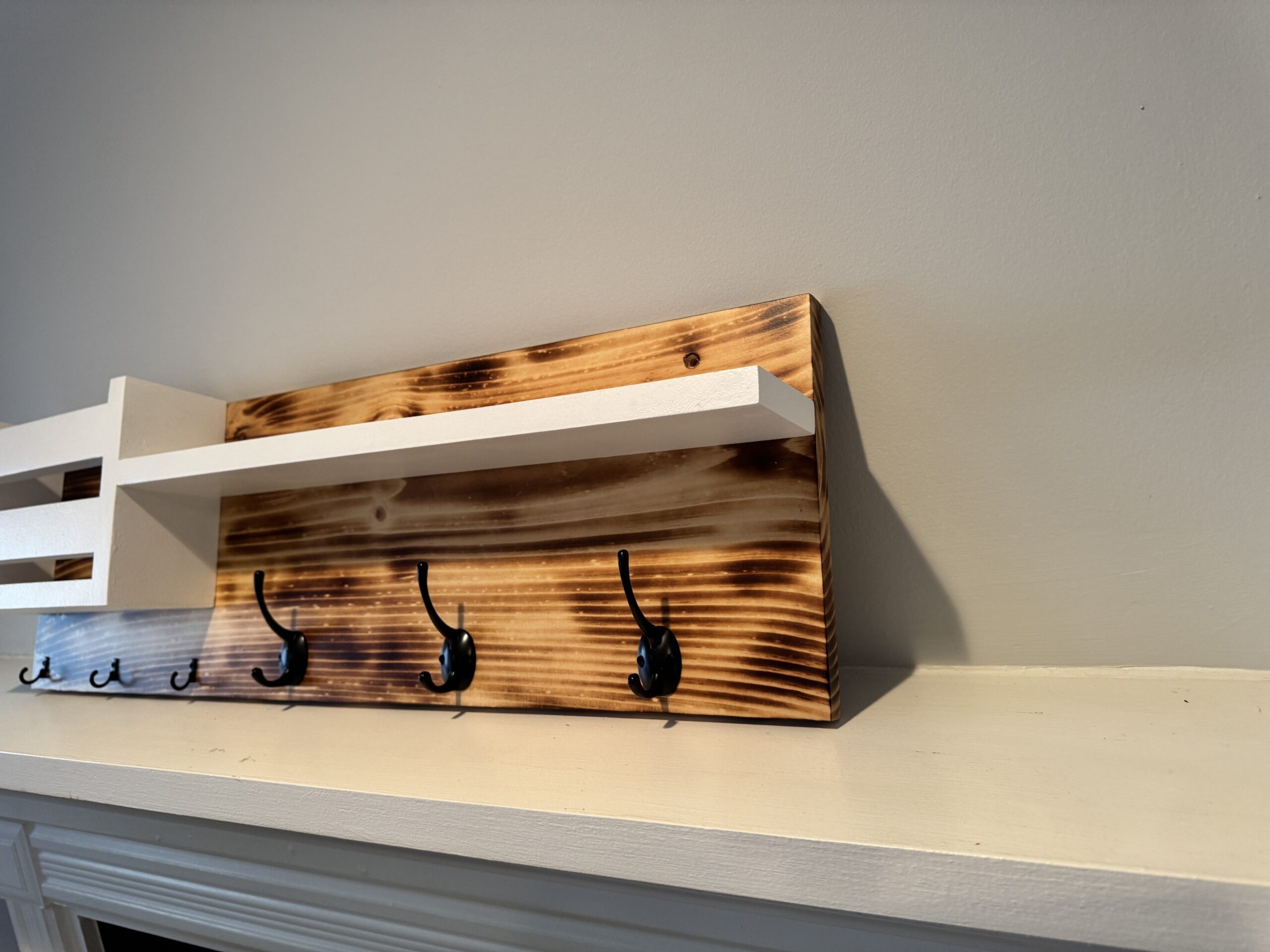 Rustic Entryway Organizer with Mail Holder, Shelf & Hooks, view 7