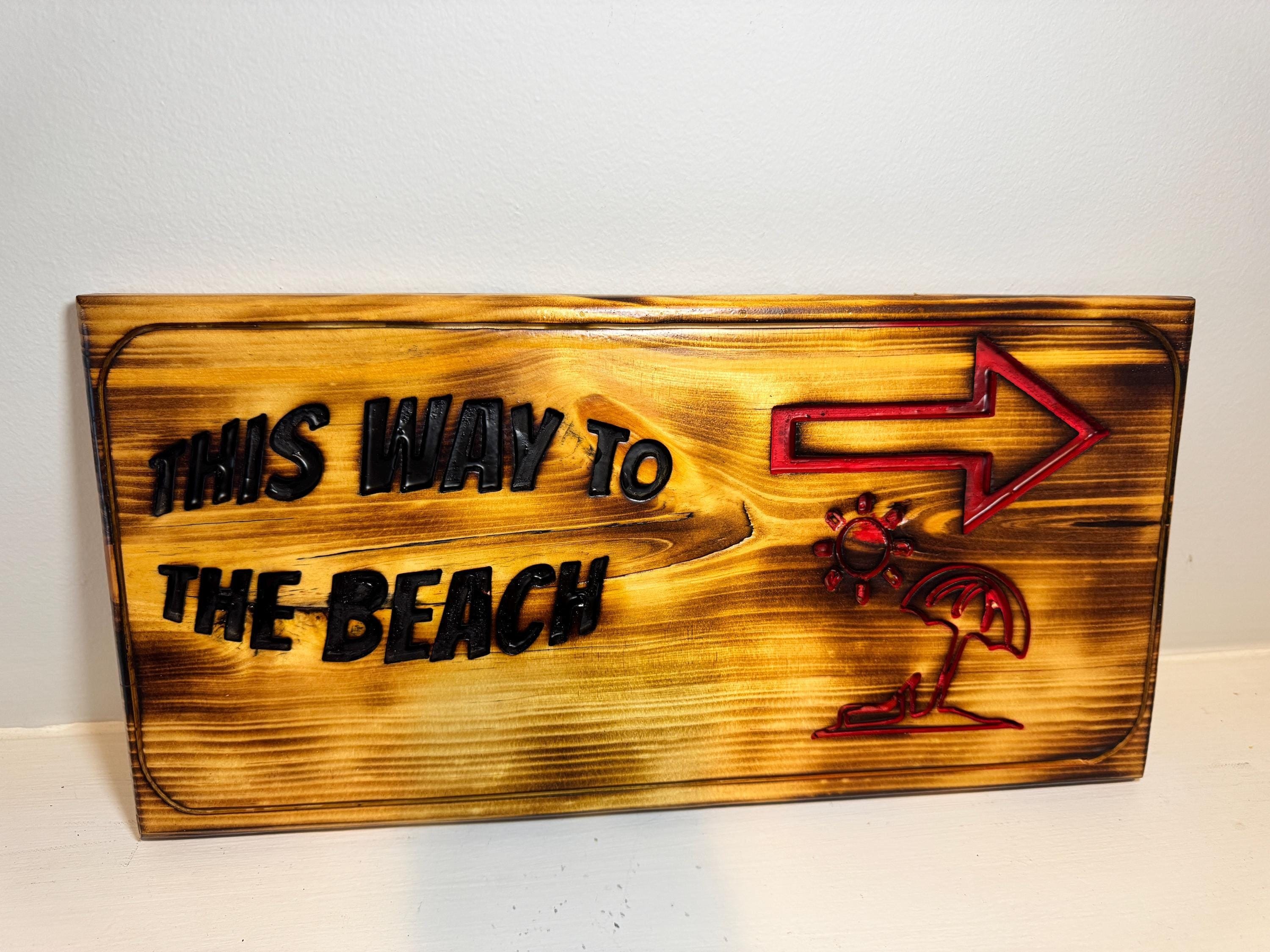 Wooden Beach House Arrow Sign, Coastal Wall Decor, Hand-Painted Pine Art, view 7