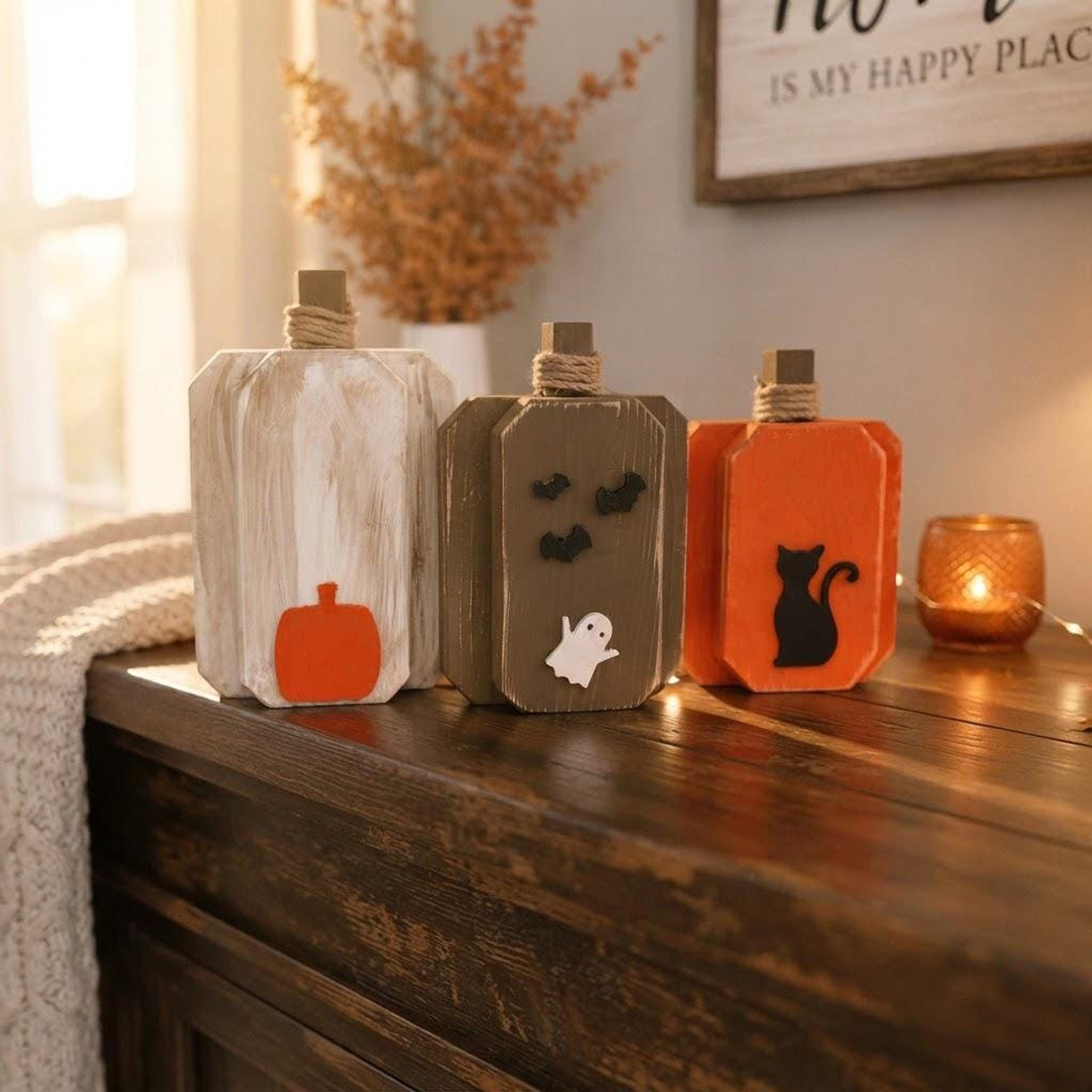 Wooden Pumpkin Set Of 3, 8–12 Inch Rustic Farmhouse Fall Decor, view 10