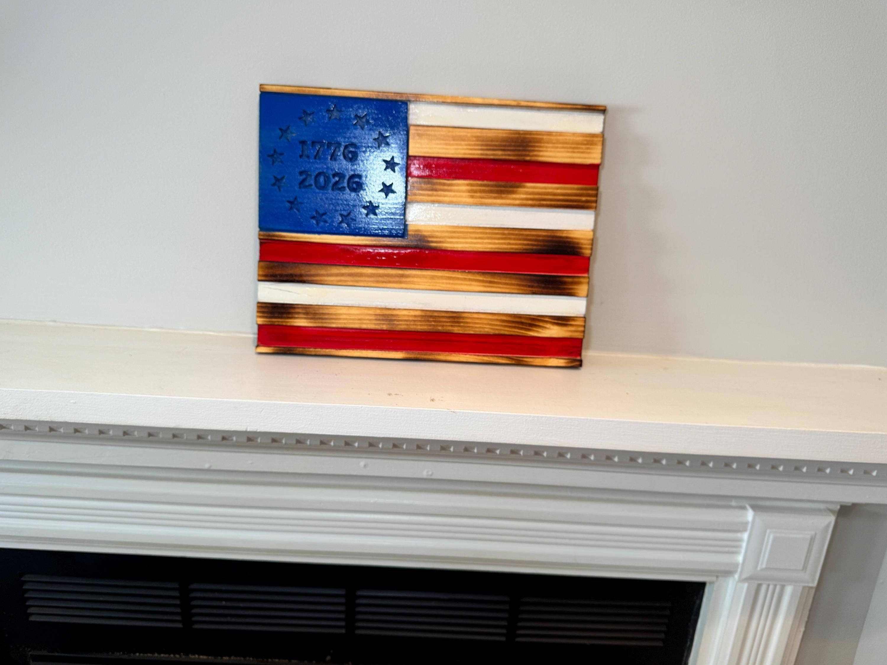 Betsy Ross Flag, Rustic Wood with CNC-Carved American Details, view 2