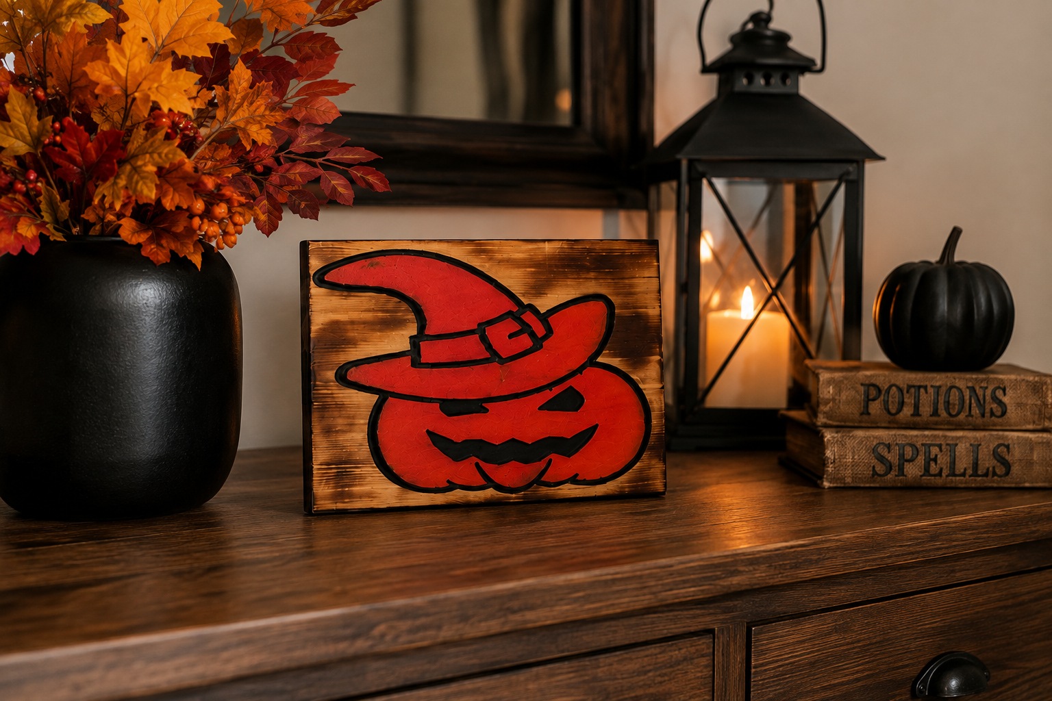 Wooden Wall Hanging, CNC-Carved Halloween Pumpkin Decor | 11 x 16 x 3/4 Inch