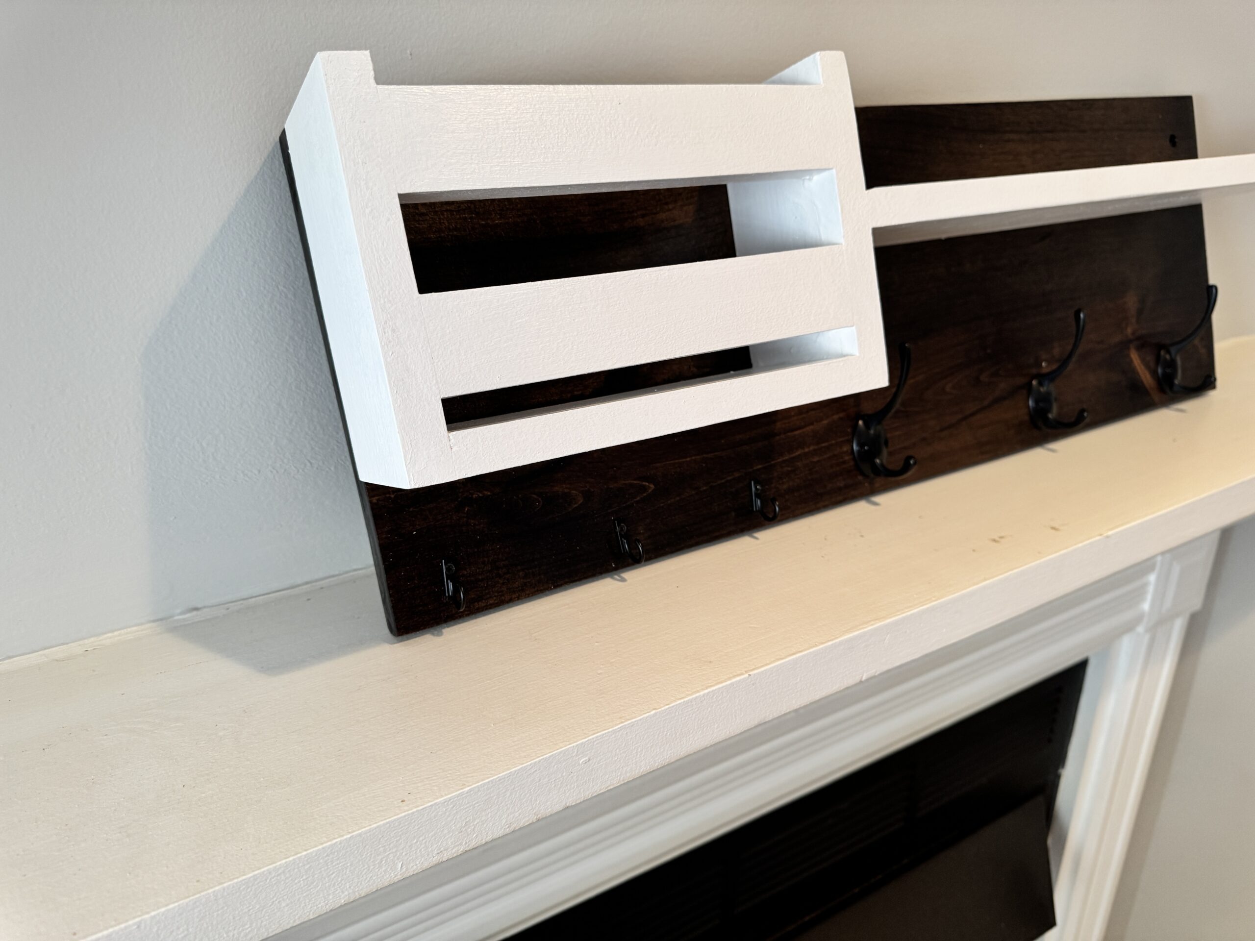 Farmhouse Entryway Organizer with Mail Holder and Key Hooks, view 3