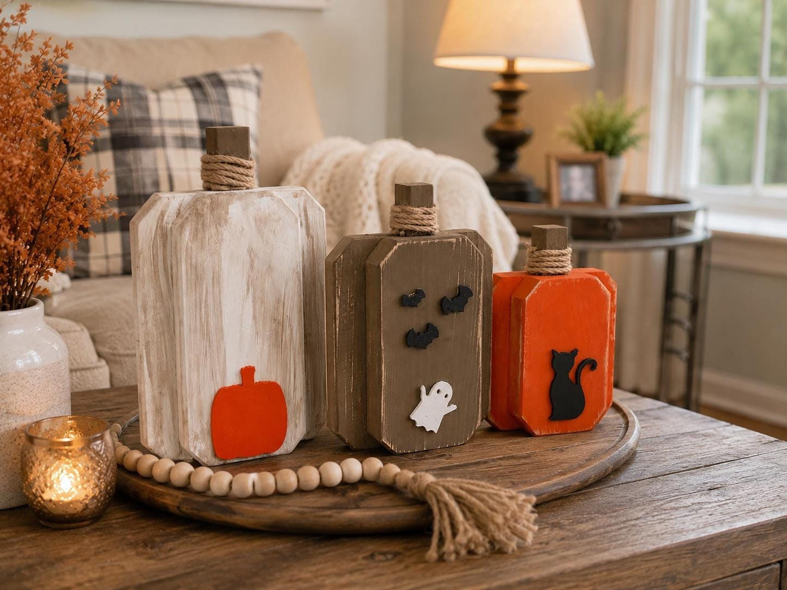 Wooden Pumpkin Set Of 3, 8–12 Inch Rustic Farmhouse Fall Decor