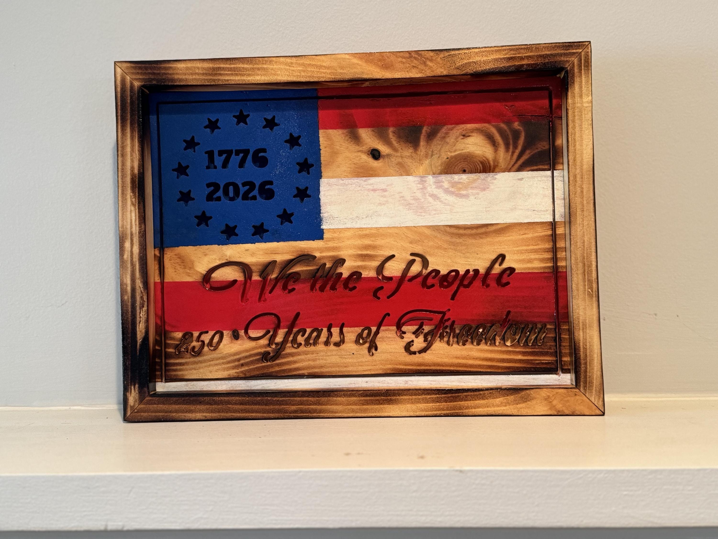 Betsy Ross Flag, Rustic Wood with CNC-Carved American Details, view 15