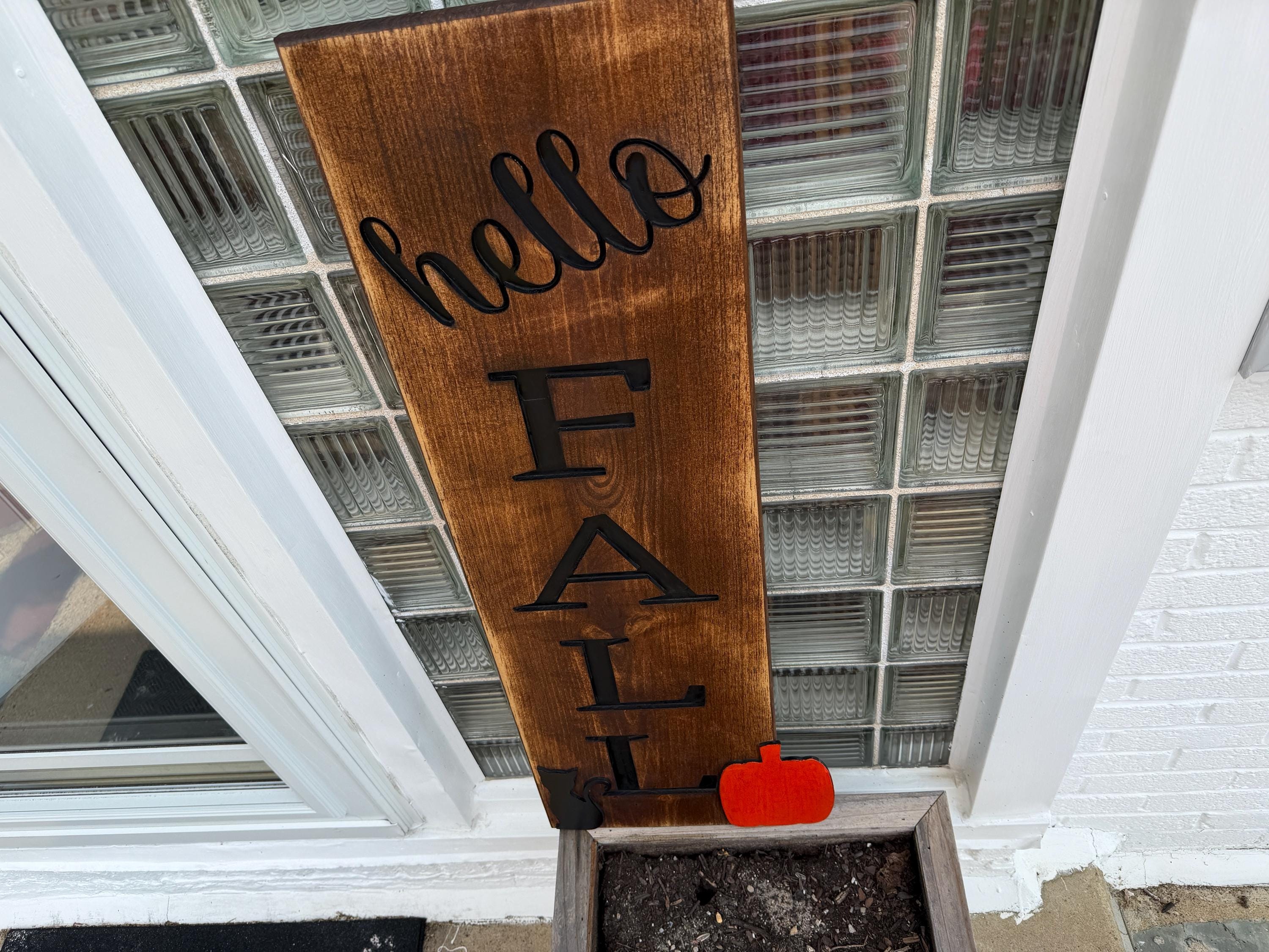 Mudroom Bench Sign, Rustic Wooden Porch Decor with Recessed Black FALL Lettering, view 8