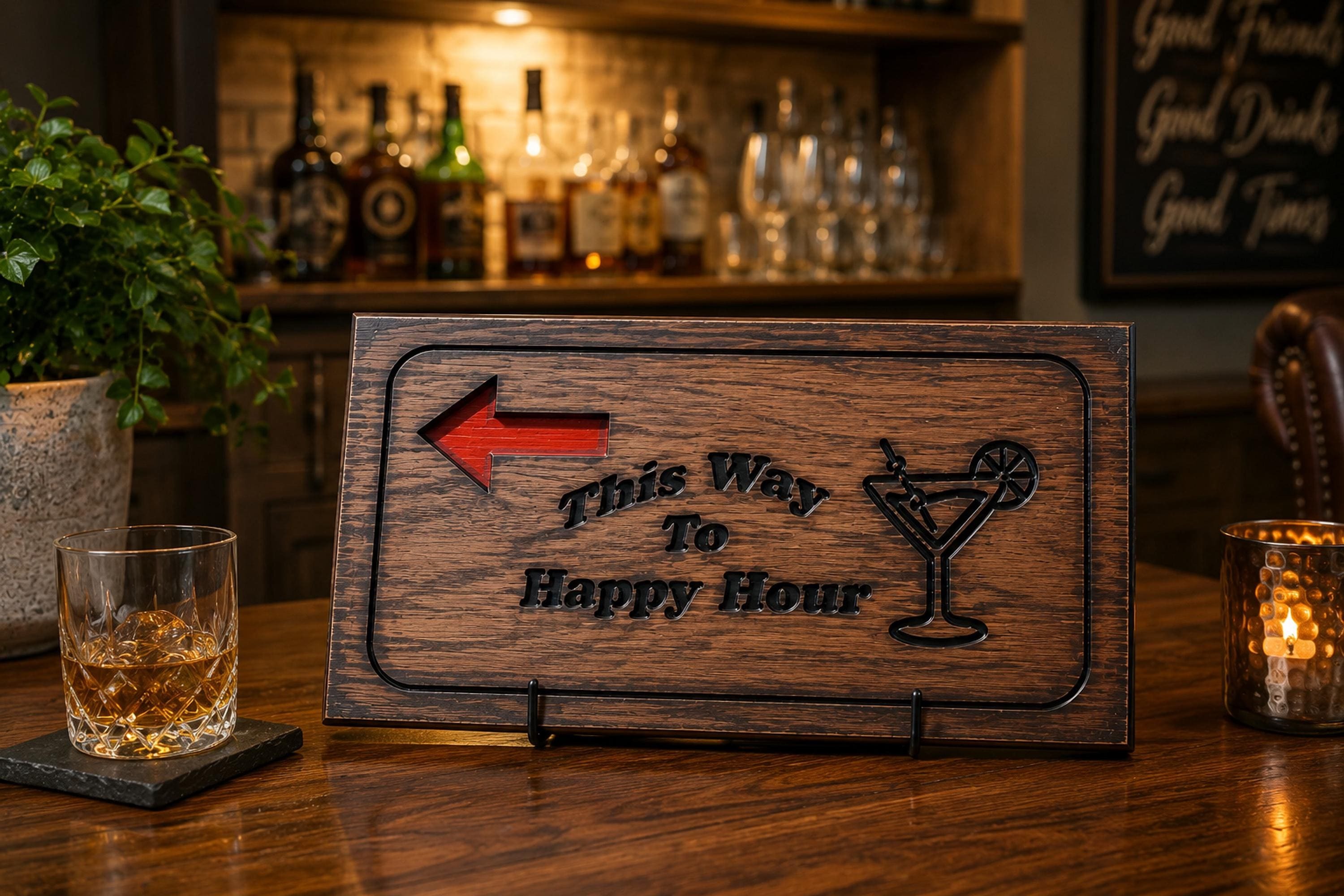Cocktail Bar Sign, 8 x 16 Inch Pine Wood Wall Hanging, view 7