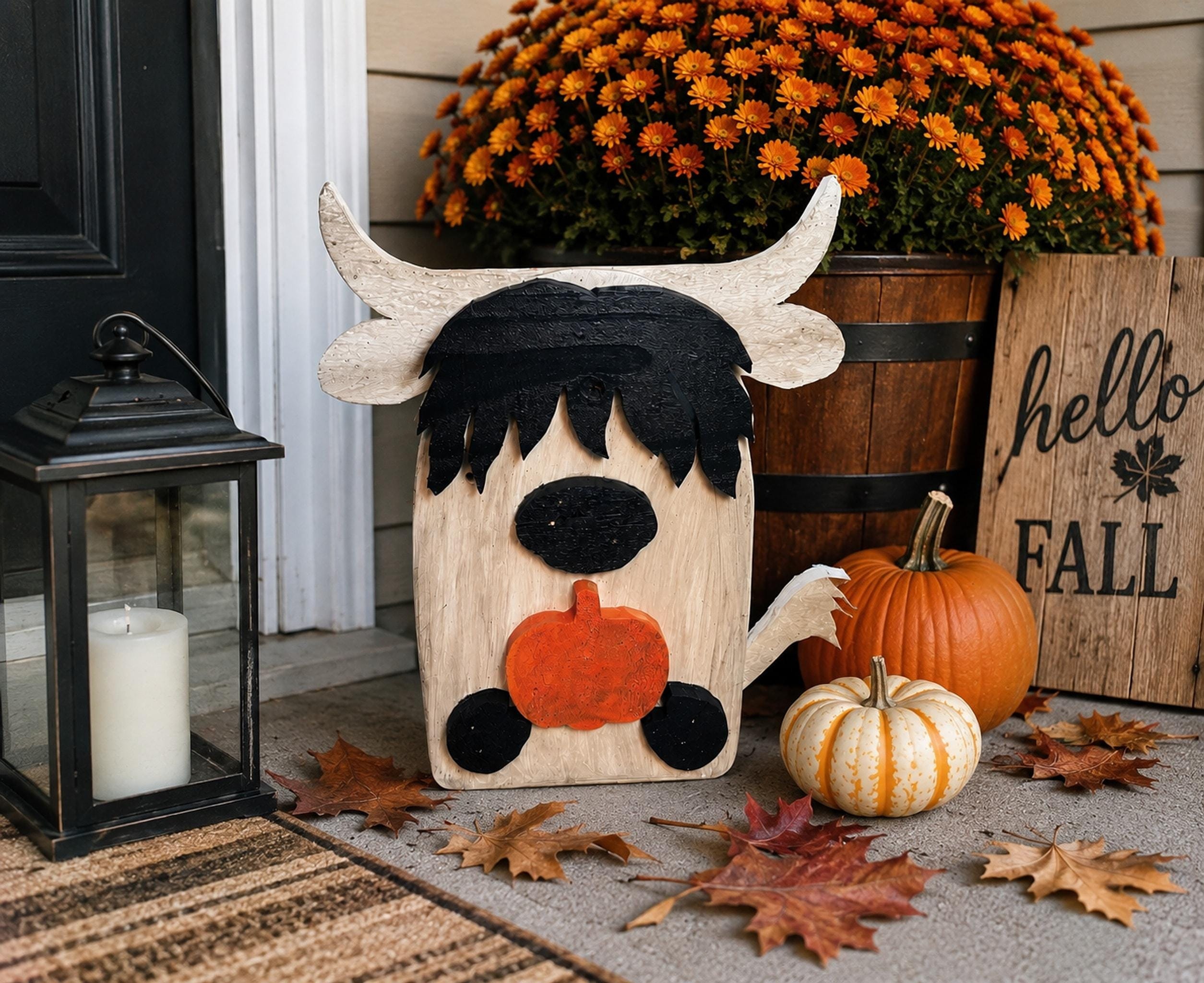 Cedar Wood Sign, 14-Inch Highland Cow Fall Decor | Rustic Pine