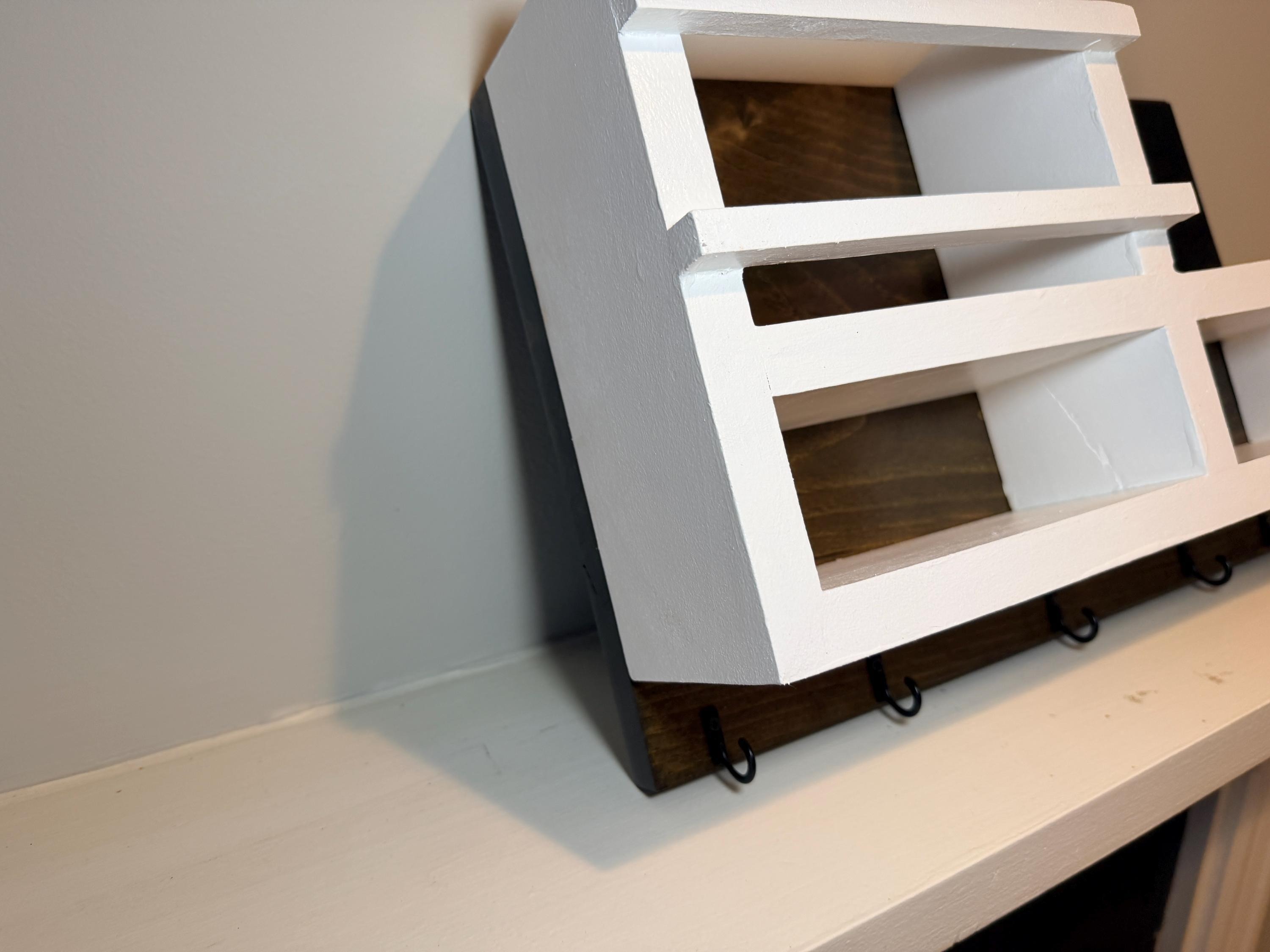 Wooden Key Holder, Farmhouse Wall Organizer with Shelf and Mail Rack, view 7