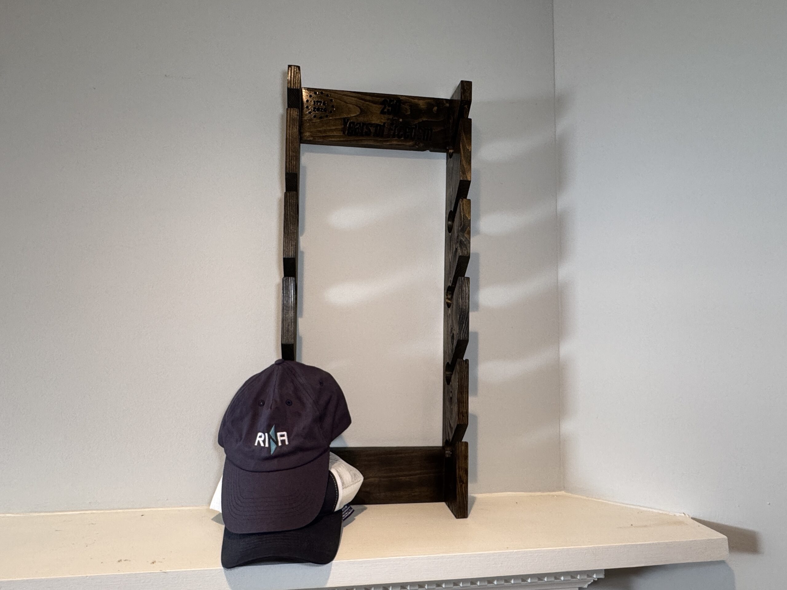 Handmade Wooden 10 Baseball Hat Rack | Rustic Farmhouse Cap Organizer | 1776-2026 Patriotic Decor, view 5