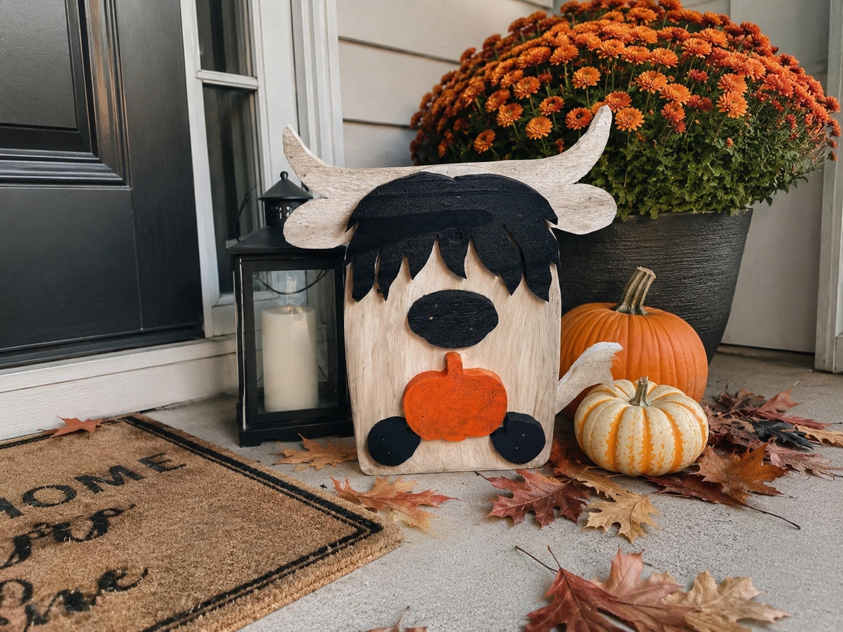 Cedar Wood Sign, 14-Inch Highland Cow Fall Decor | Rustic Pine, view 3