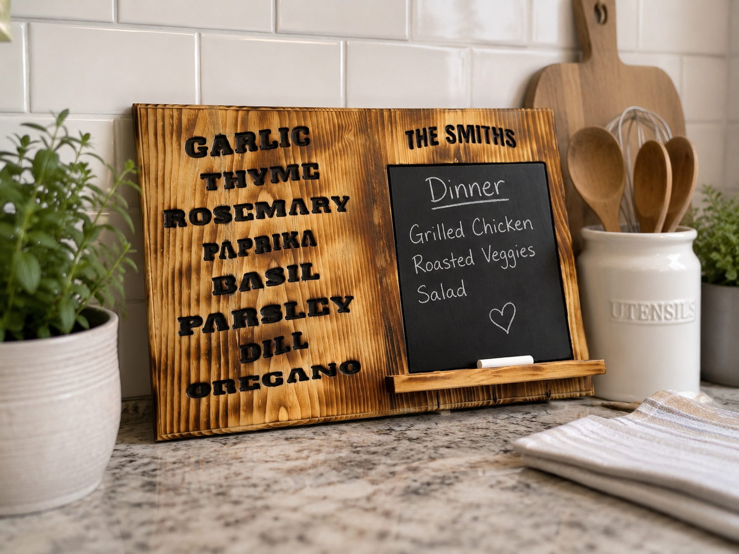 Custom Kitchen Herb Sign, Personalized Pine Chalkboard Organizer | 15 x 22 1/4-Inch, view 7