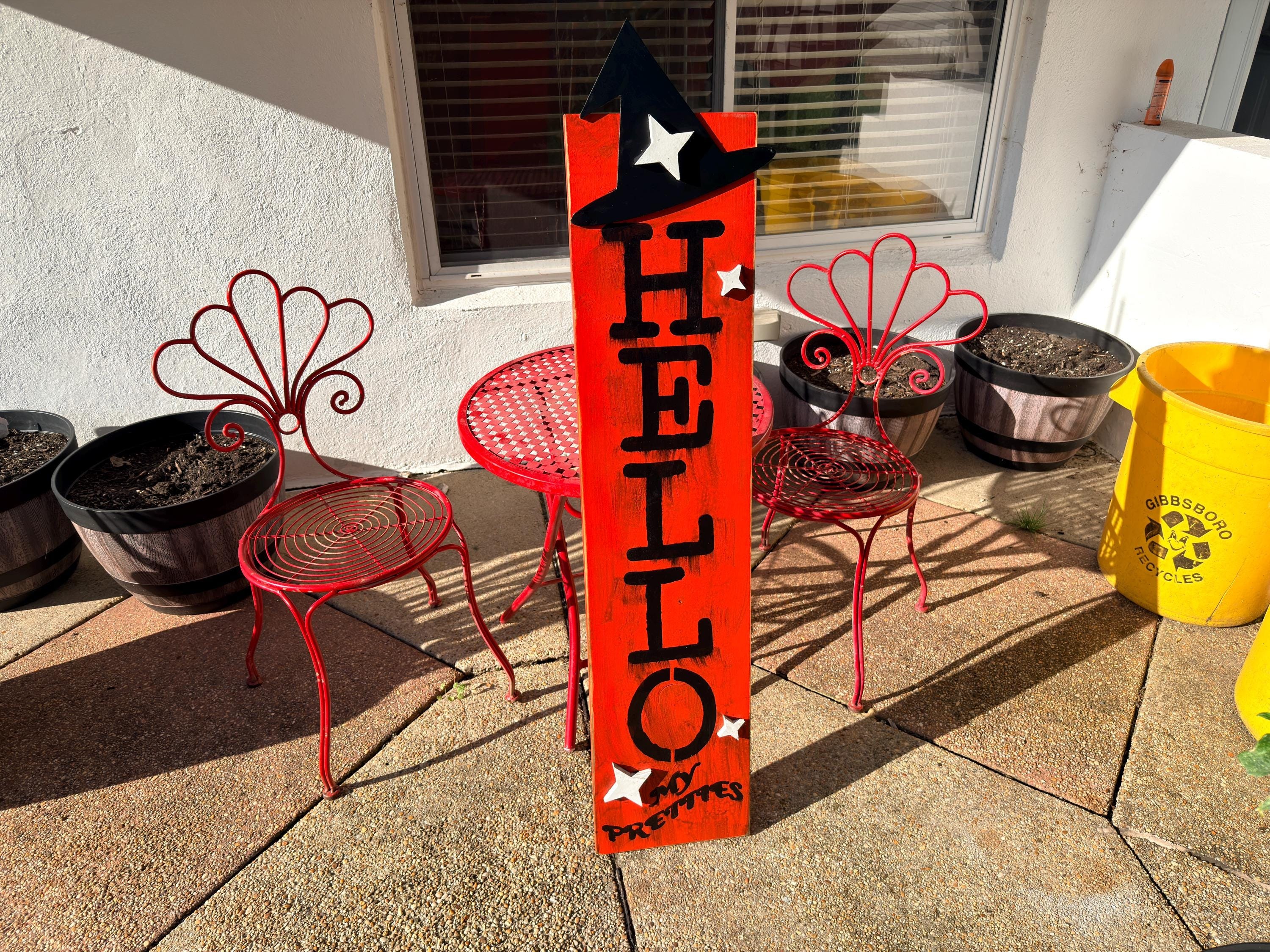 Porch Leaner, 50-Inch Solid Pine Rustic Halloween Sign With Witch Hat, view 3