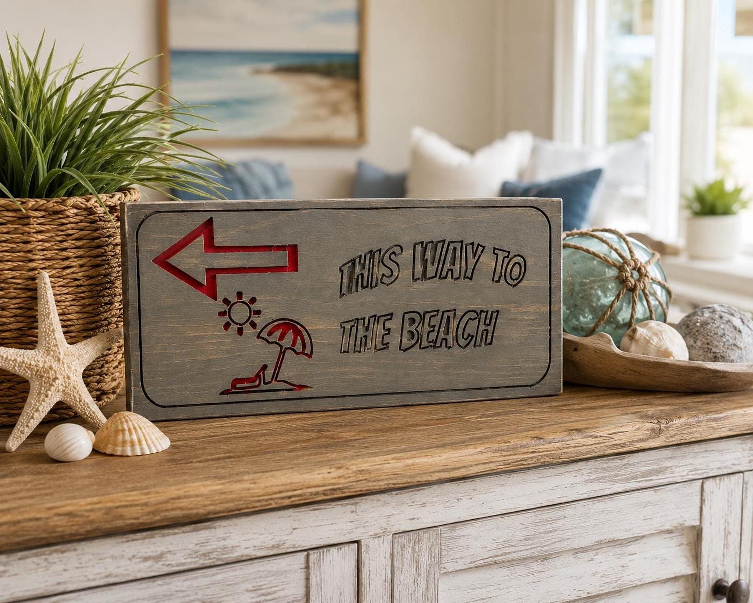Beach Sign, This Way To The Wooden Decor with Arrow
