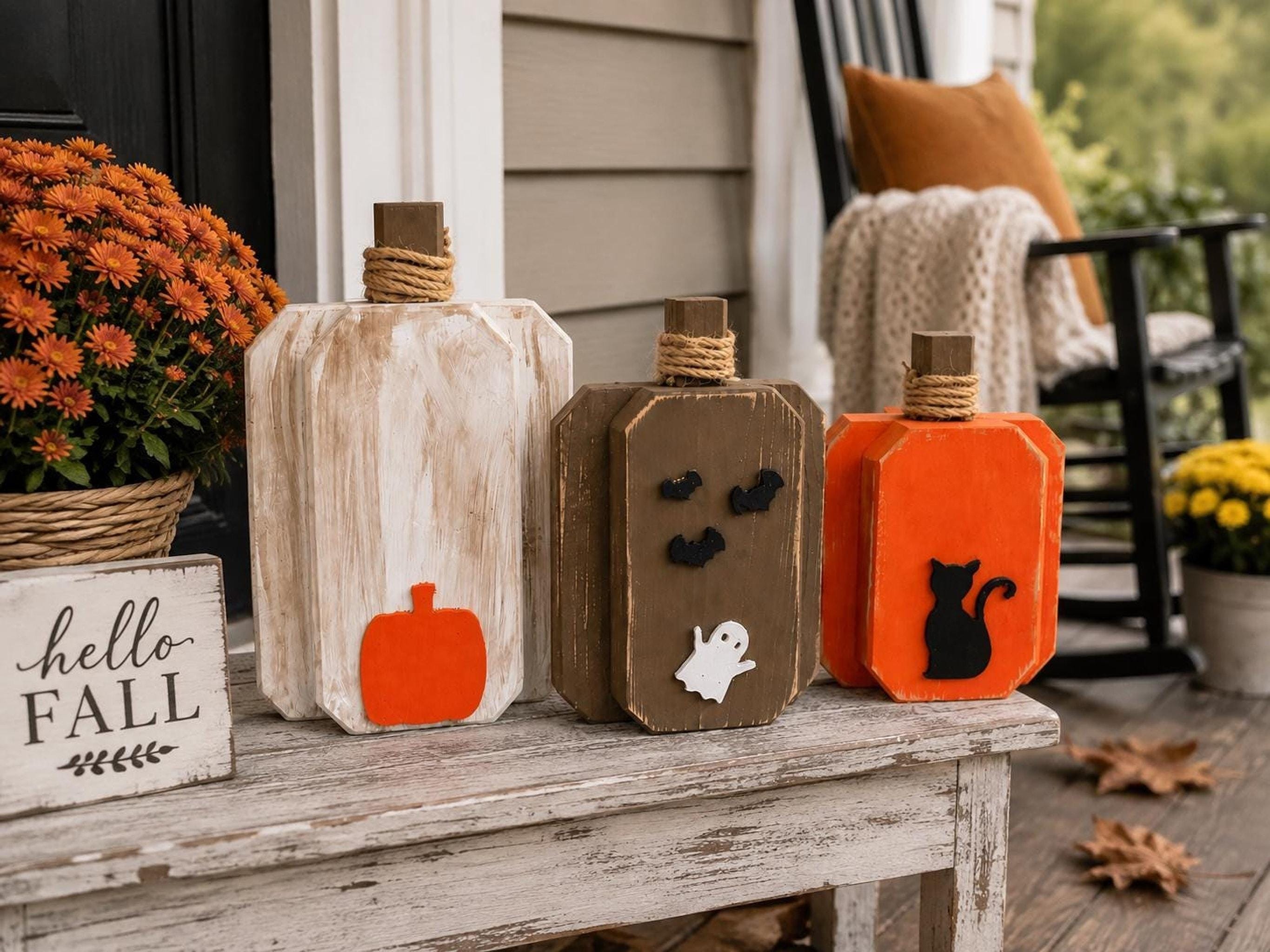Wooden Pumpkin Set Of 3, 8–12 Inch Rustic Farmhouse Fall Decor, view 4