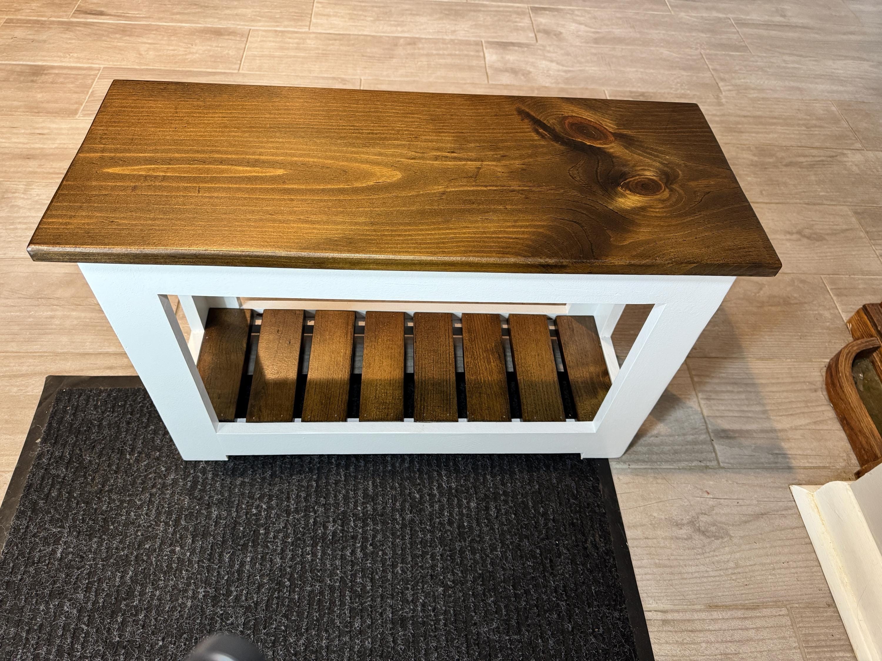 Small Farmhouse Entryway Bench, Compact Wood Shoe Bench for Apartments, Mudroom Seating with Storage, view 10