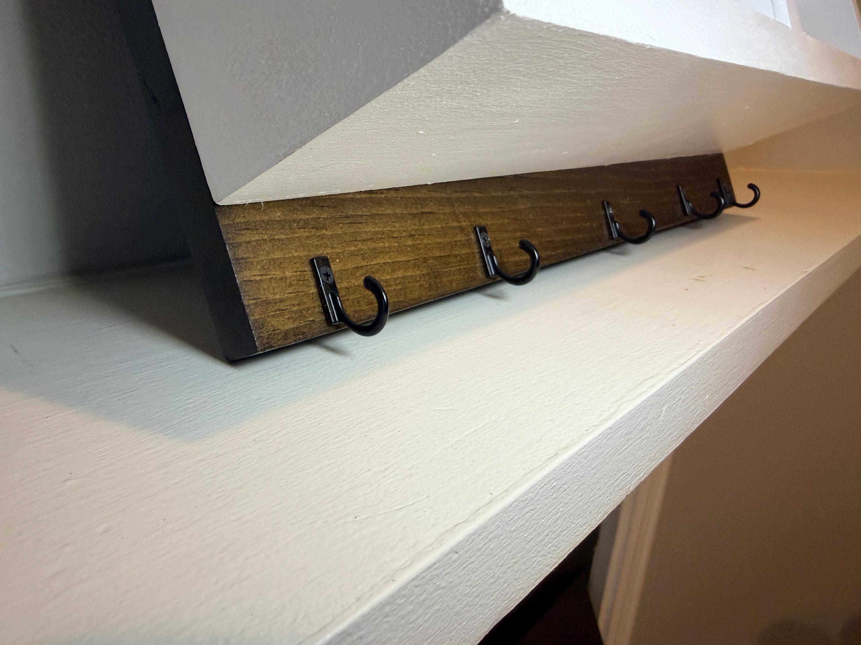 Entryway Organizer, 16-Inch Rustic Wood Wall Storage with Key Hooks, view 9