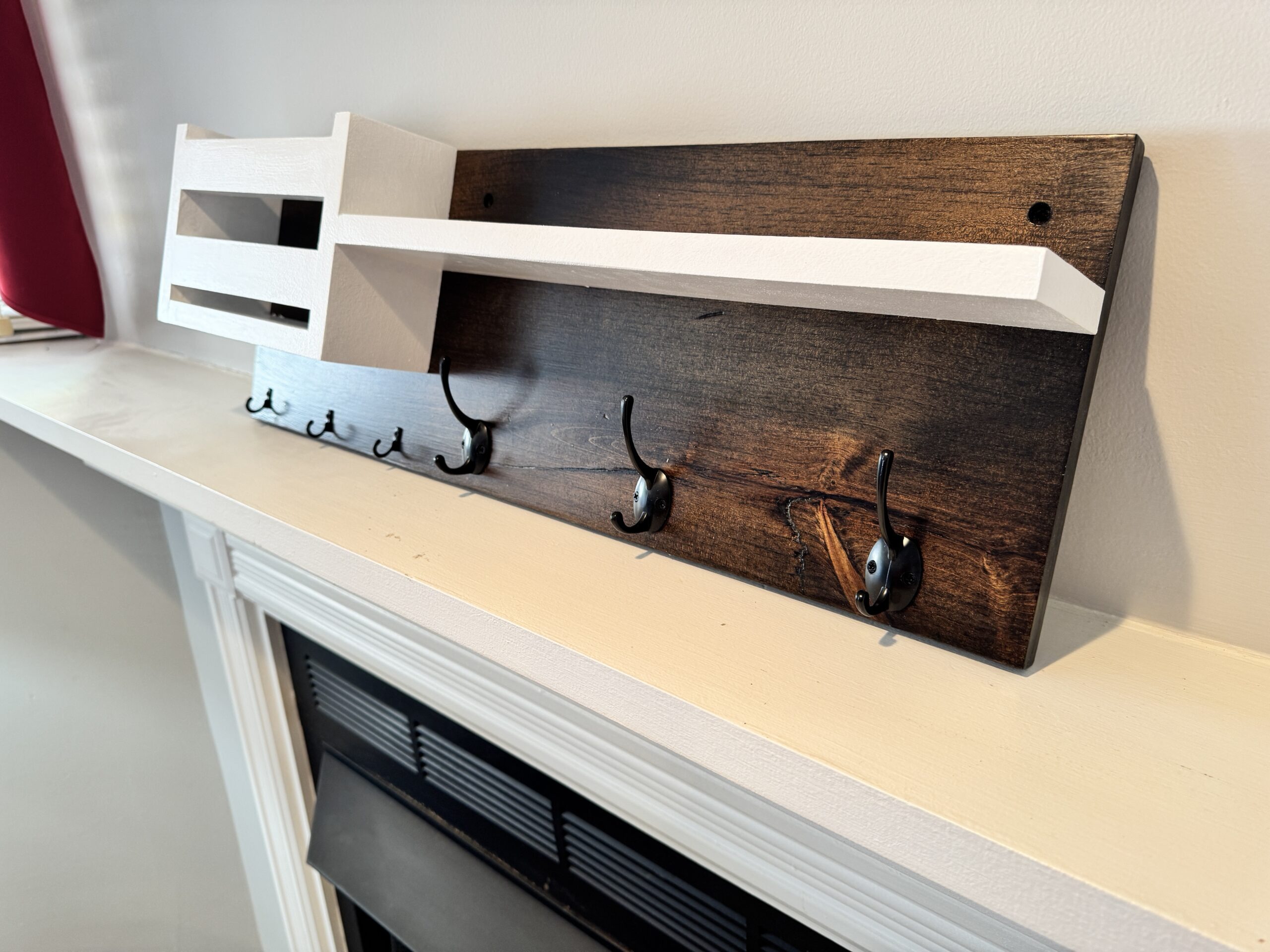 Farmhouse Entryway Organizer with Mail Holder and Key Hooks, view 4