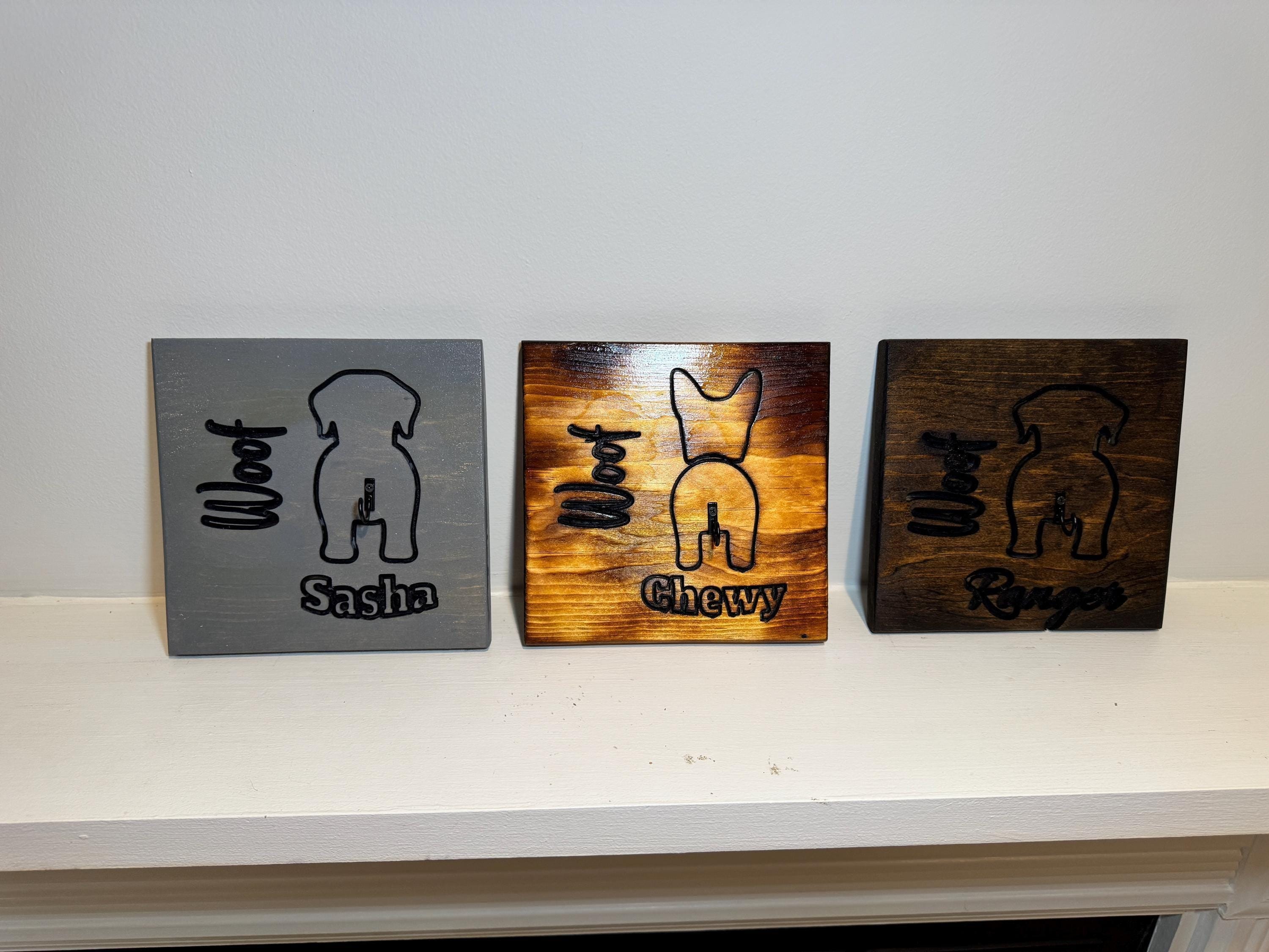 Personalized Dog Leash Holder, Rustic Wood Entryway Organizer, Custom Name Hook, view 9