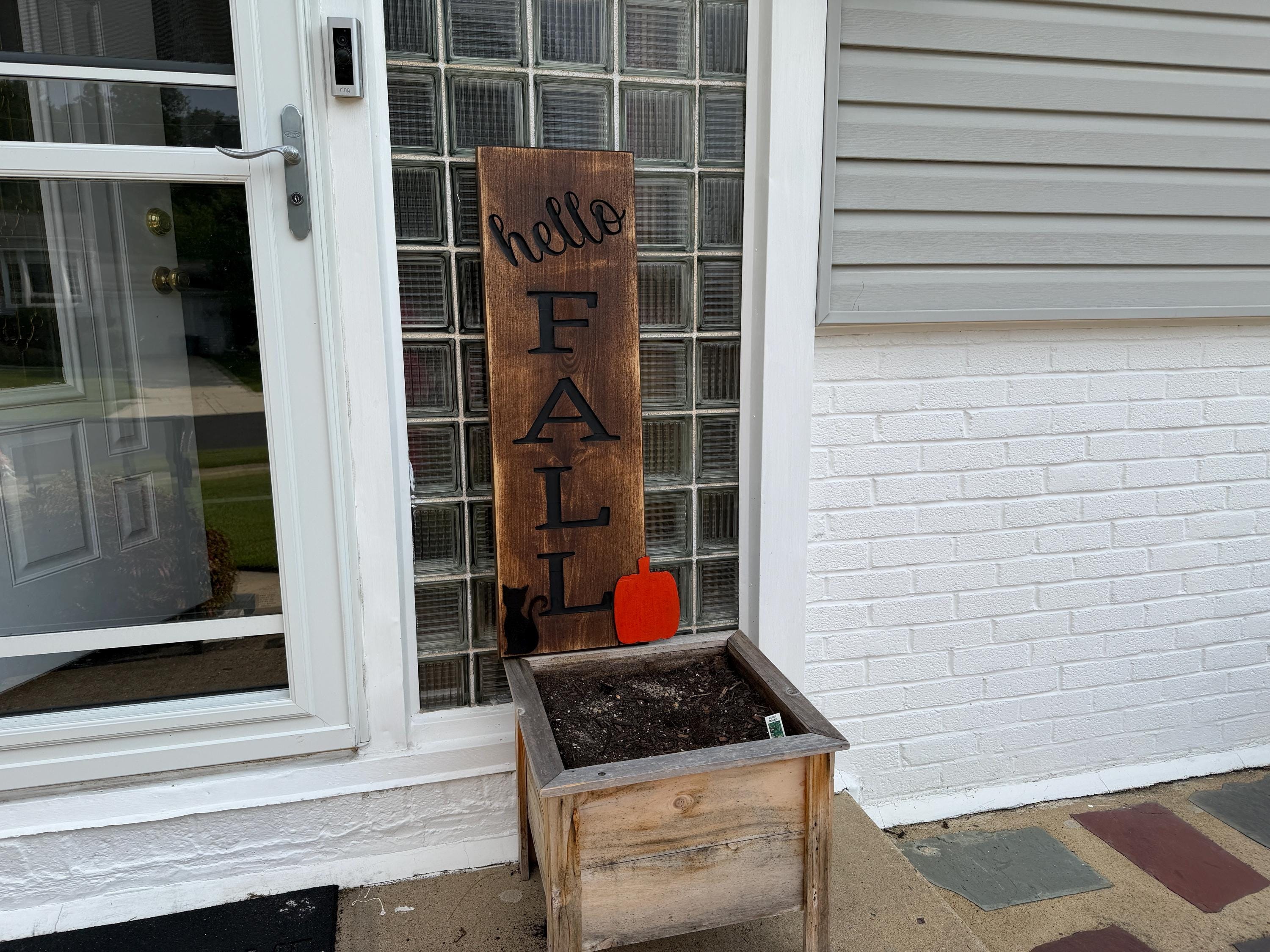 Mudroom Bench Sign, Rustic Wooden Porch Decor with Recessed Black FALL Lettering, view 7