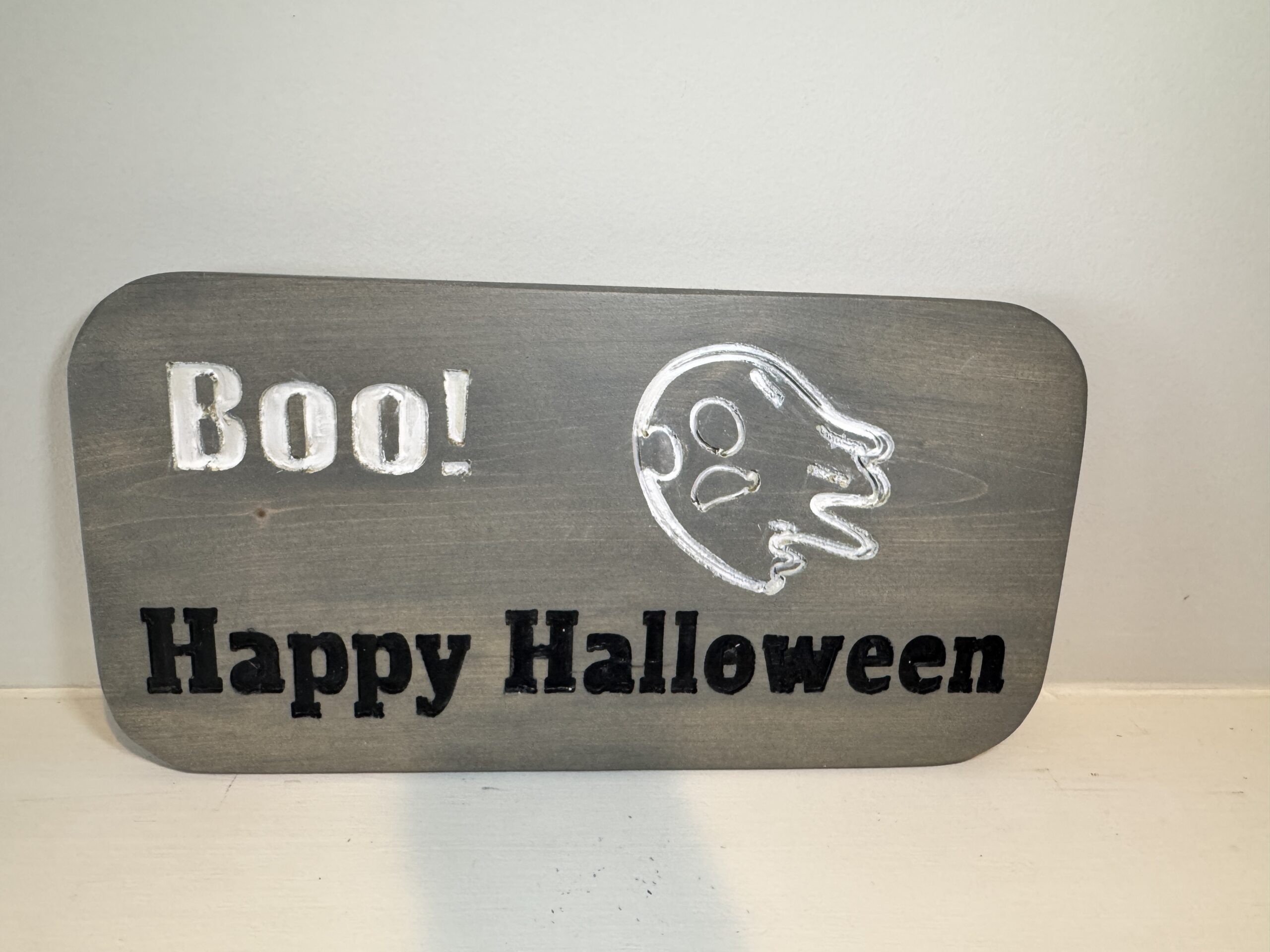 Wood Halloween Sign, Grey Ghost Plaque | 8″ x 16″ x 3/4″ Rustic Decor, view 4