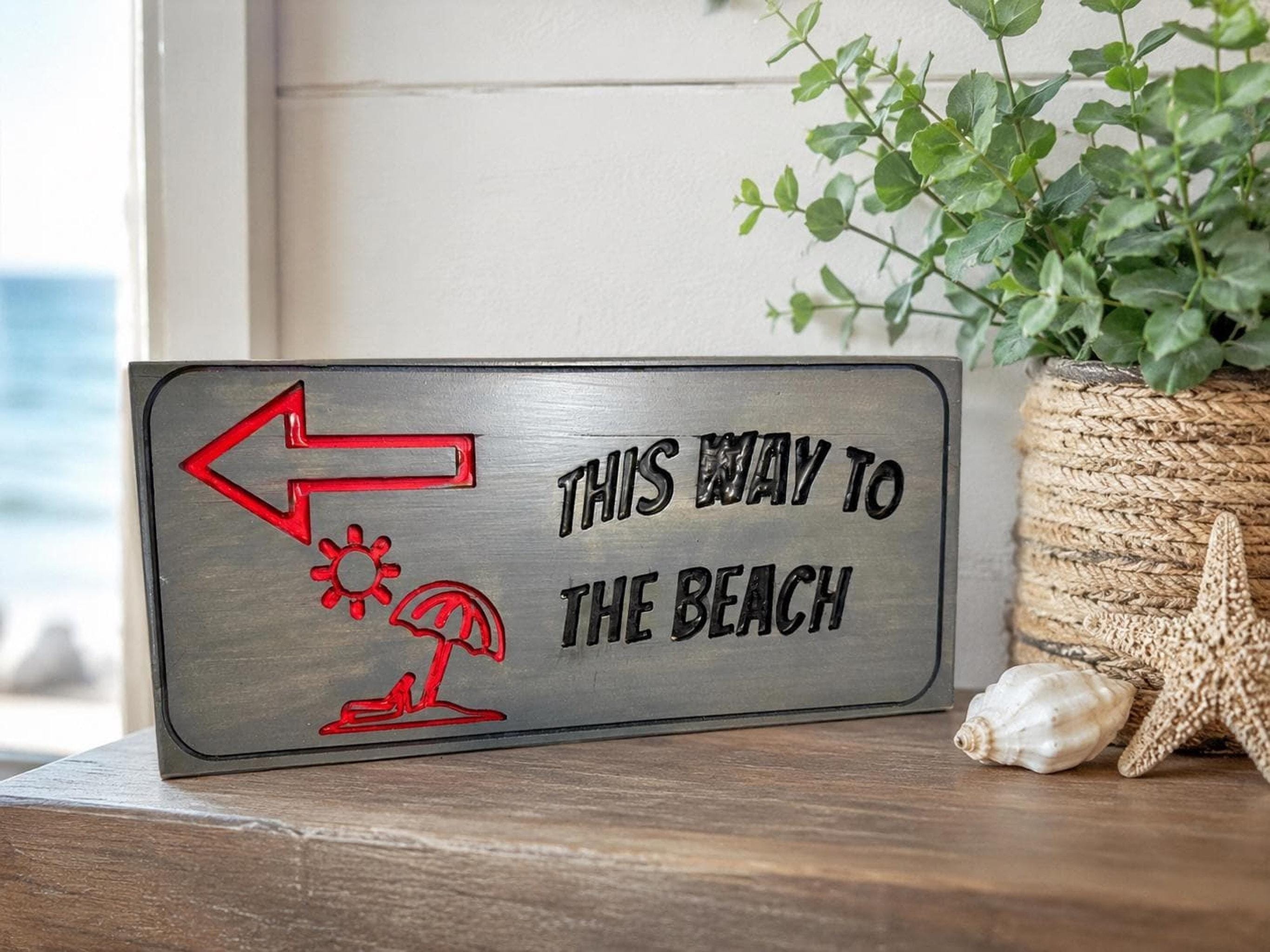 Wooden Beach House Arrow Sign, Coastal Wall Decor, Hand-Painted Pine Art, view 3