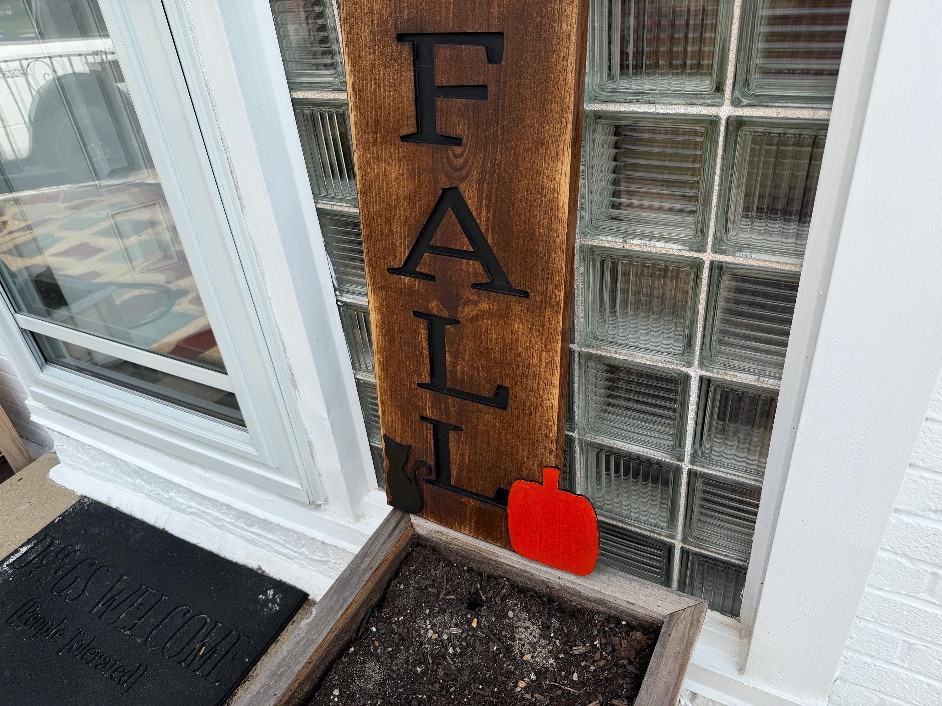 Mudroom Bench Sign, Rustic Wooden Porch Decor with Recessed Black FALL Lettering, view 9
