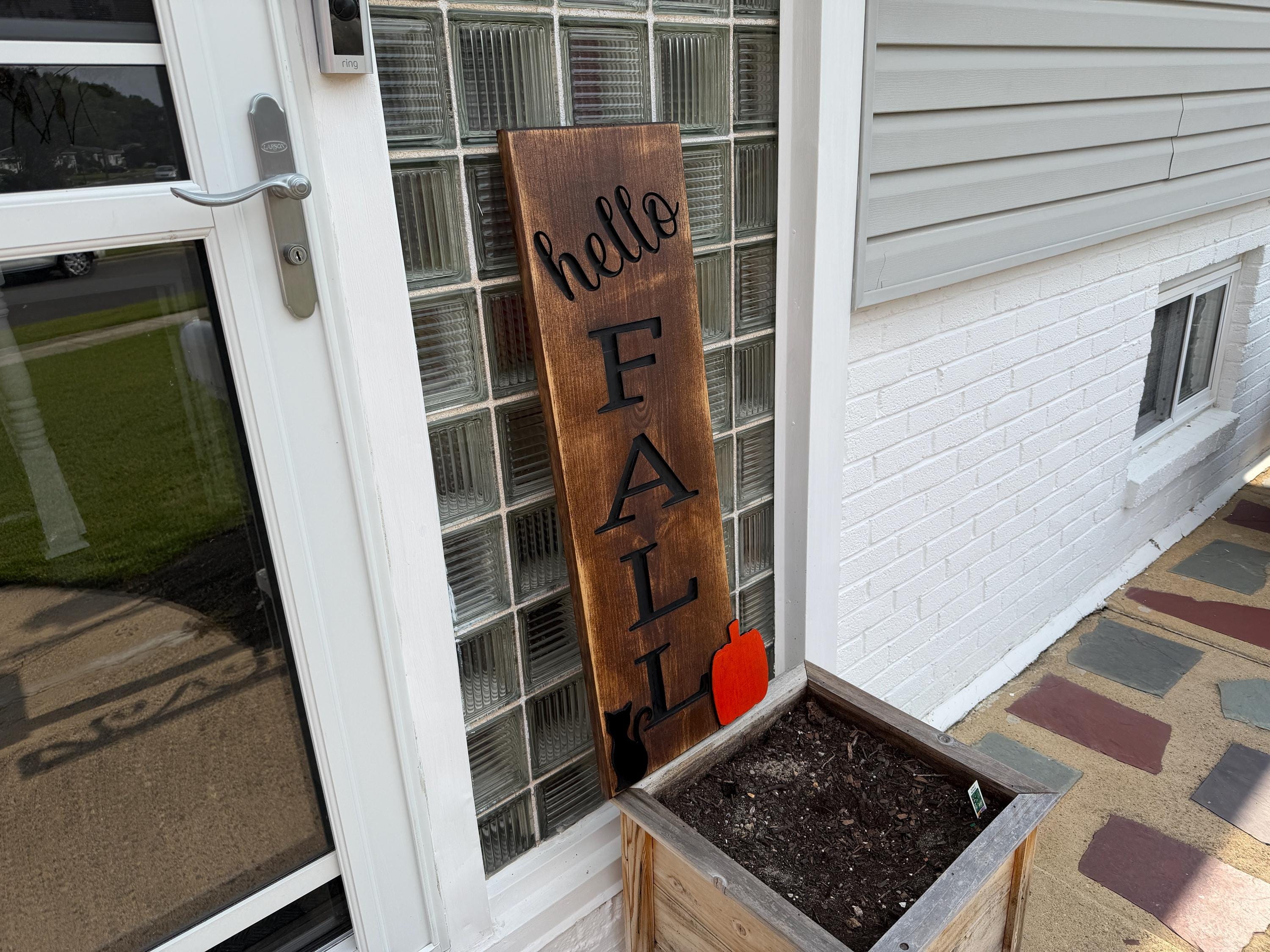 Mudroom Bench Sign, Rustic Wooden Porch Decor with Recessed Black FALL Lettering, view 6