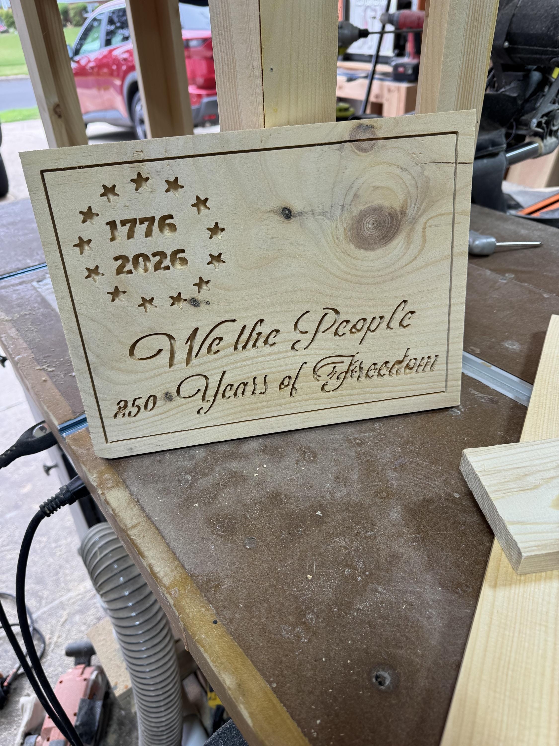 Betsy Ross Flag, Rustic Wood with CNC-Carved American Details, view 11