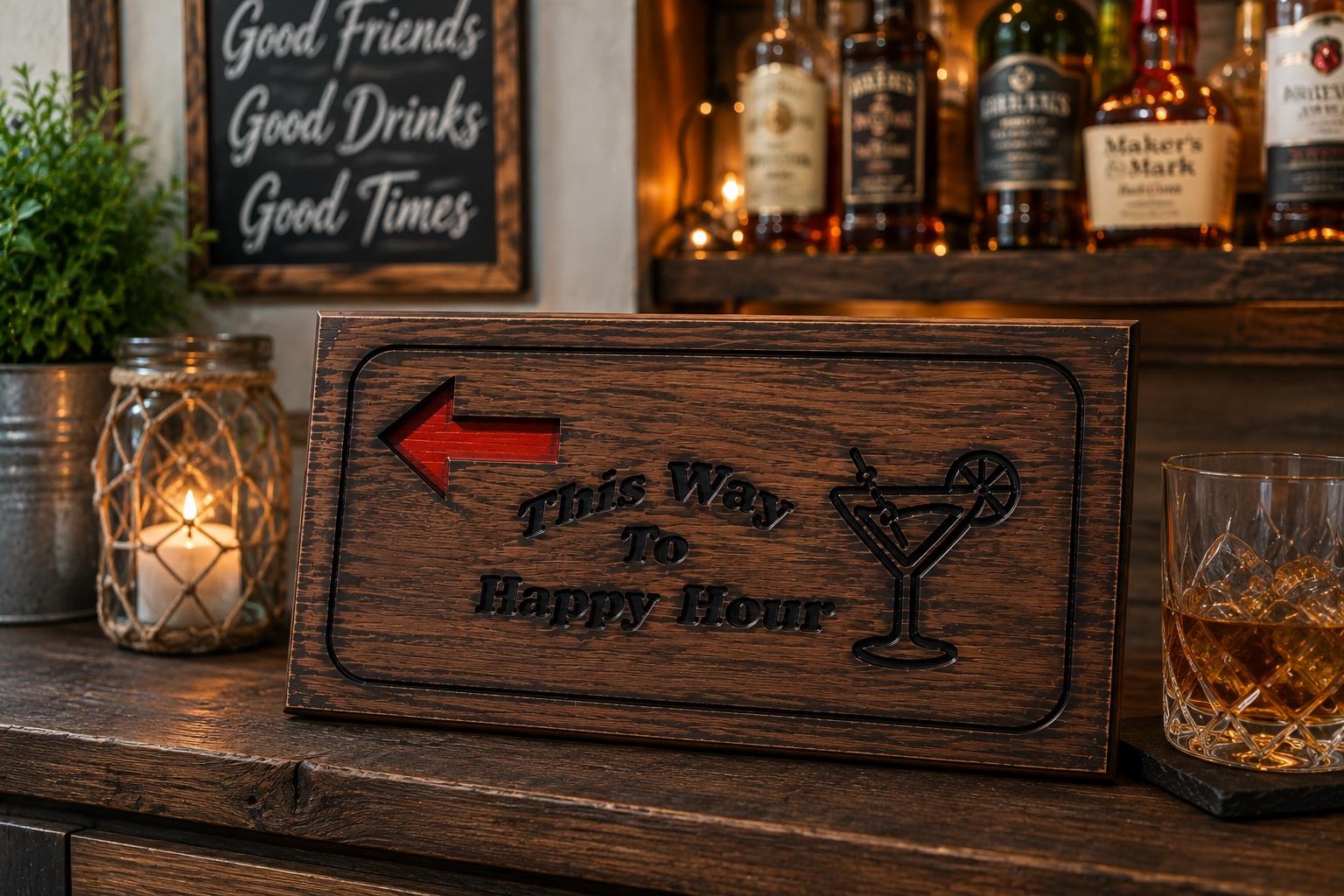 Cocktail Bar Sign, 8 x 16 Inch Pine Wood Wall Hanging, view 8