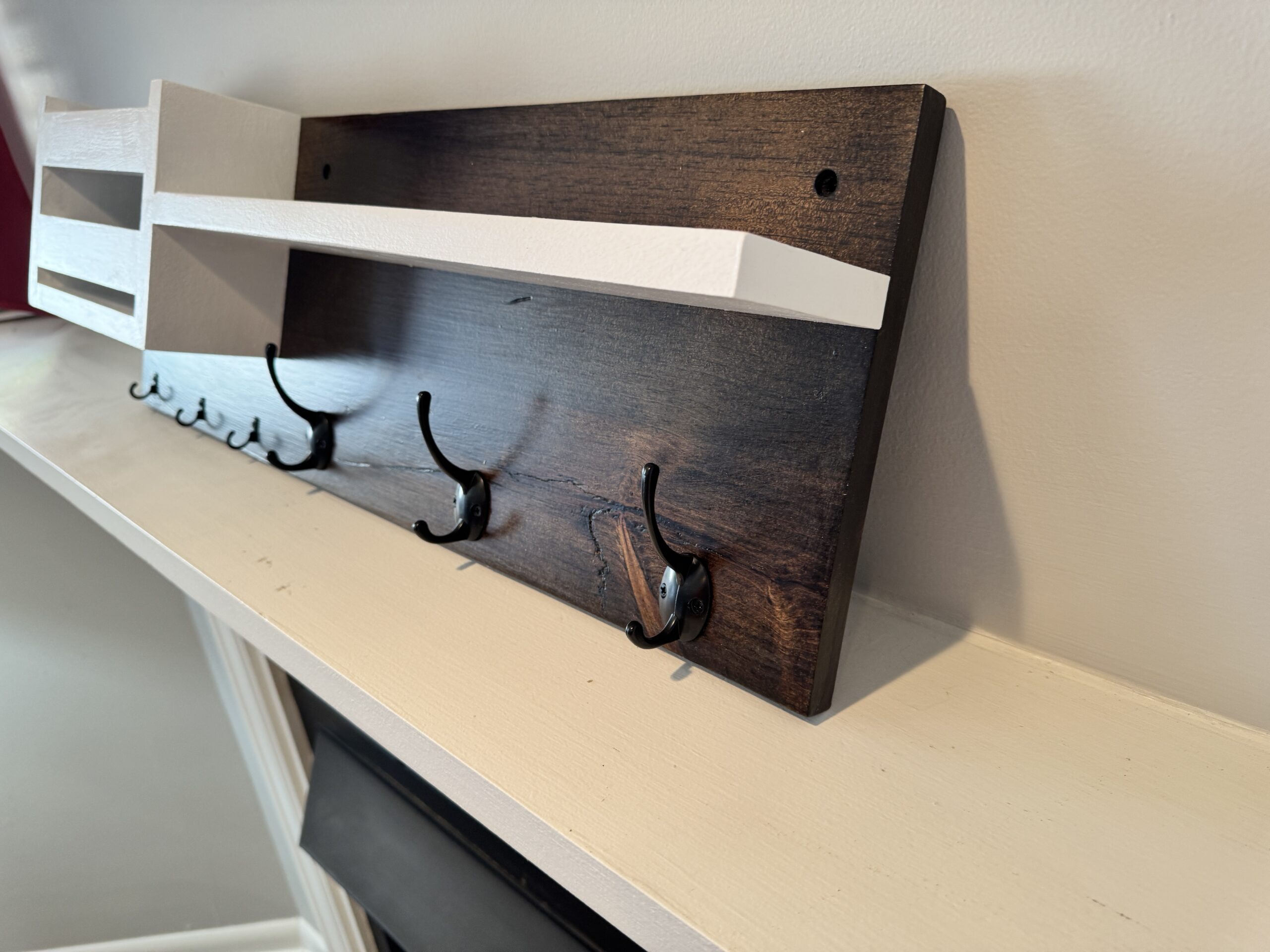 Farmhouse Entryway Organizer with Mail Holder and Key Hooks, view 8