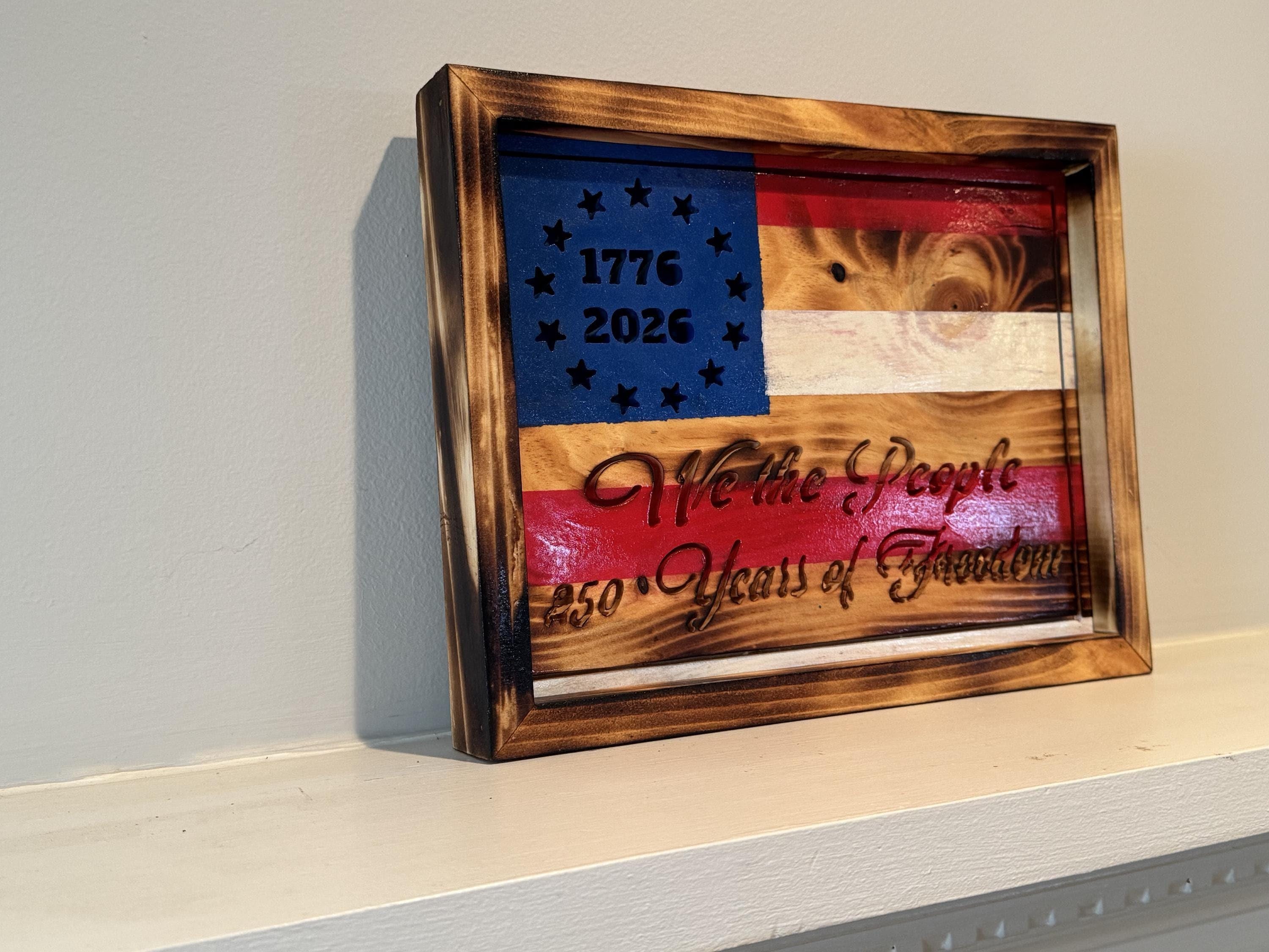 Betsy Ross Flag, Rustic Wood with CNC-Carved American Details, view 10