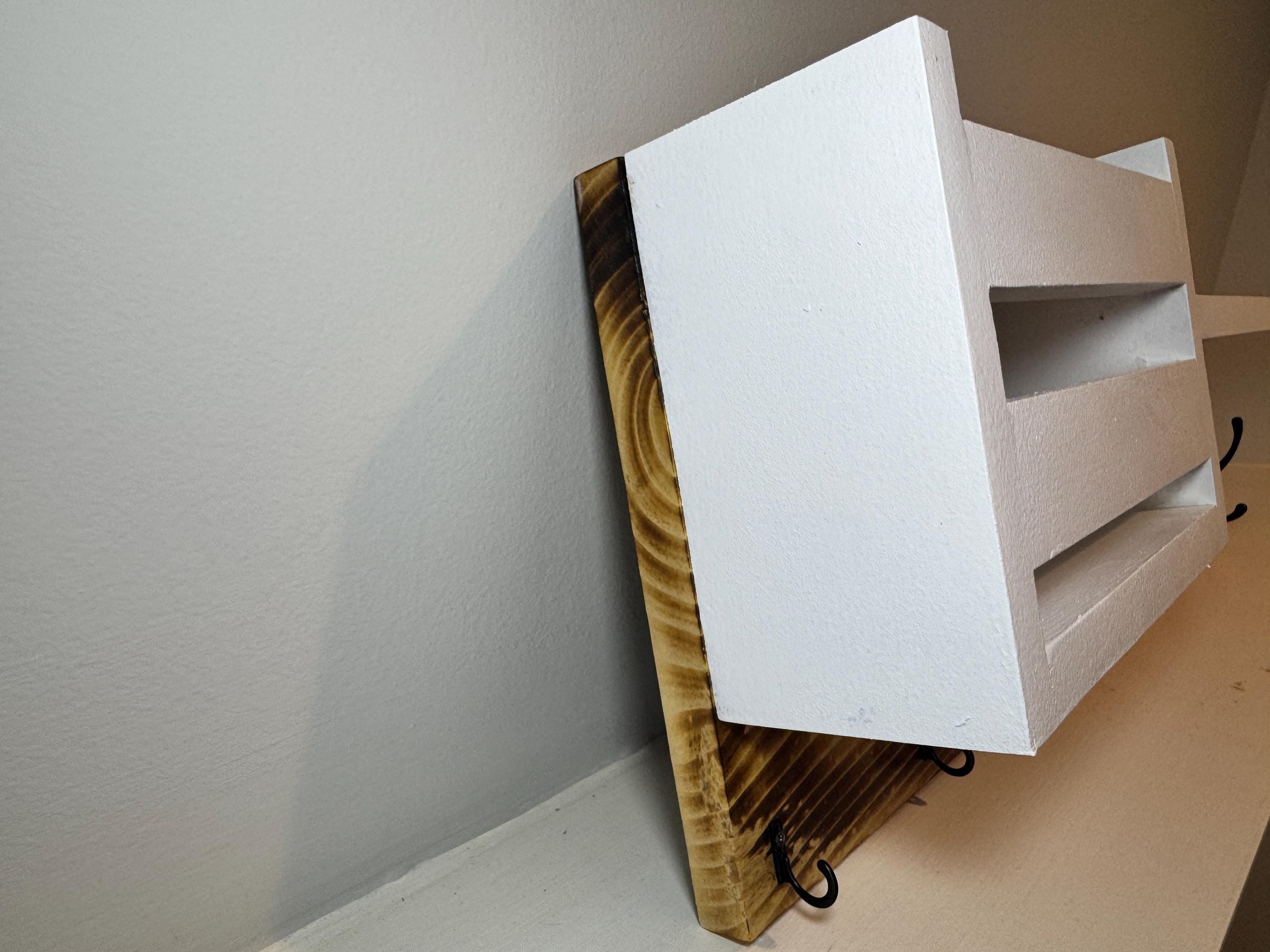 Entryway Organizer, Solid Wood Mail Holder With Key Hooks, view 10