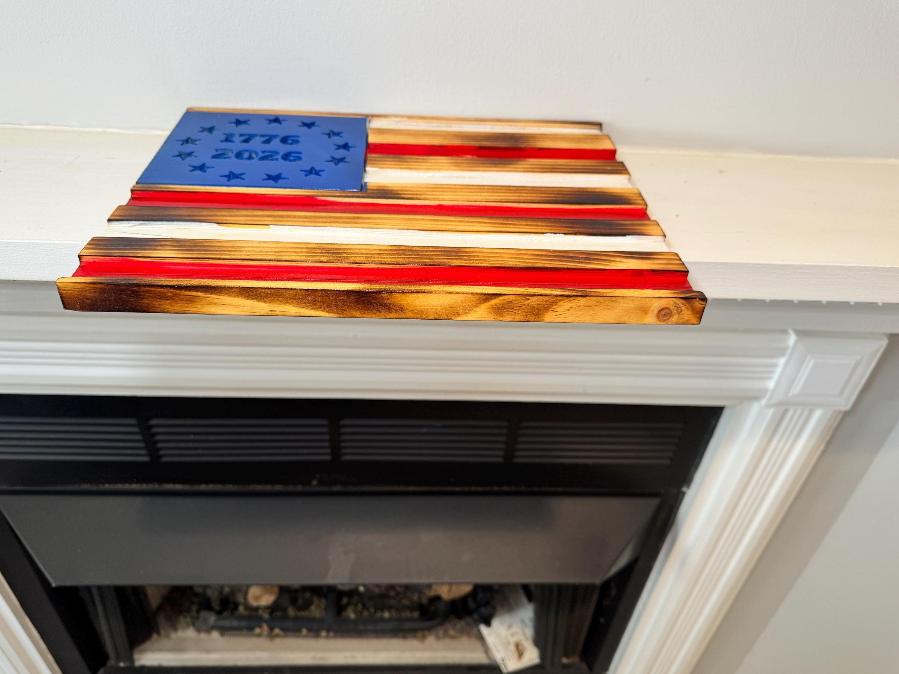 Betsy Ross Flag, Rustic Wood with CNC-Carved American Details, view 9