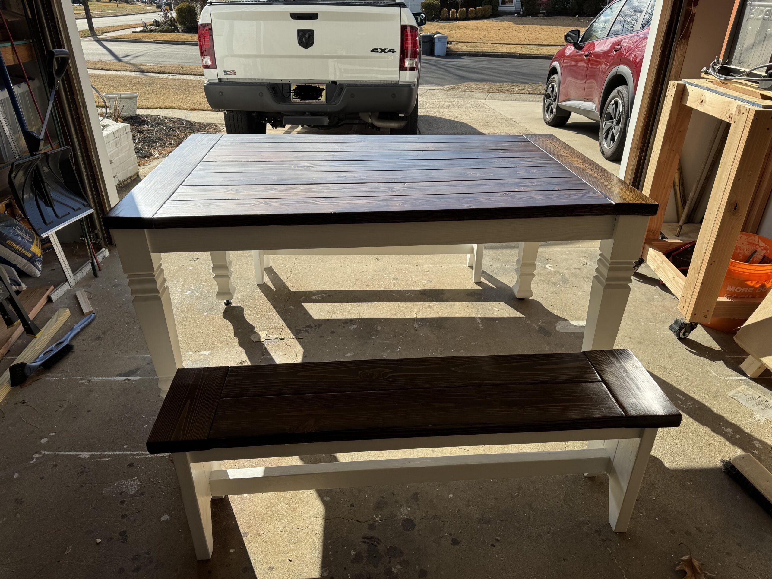 Rustic Farmhouse Table with 2 Benches – Durable Custom Wood Dining Set, view 5