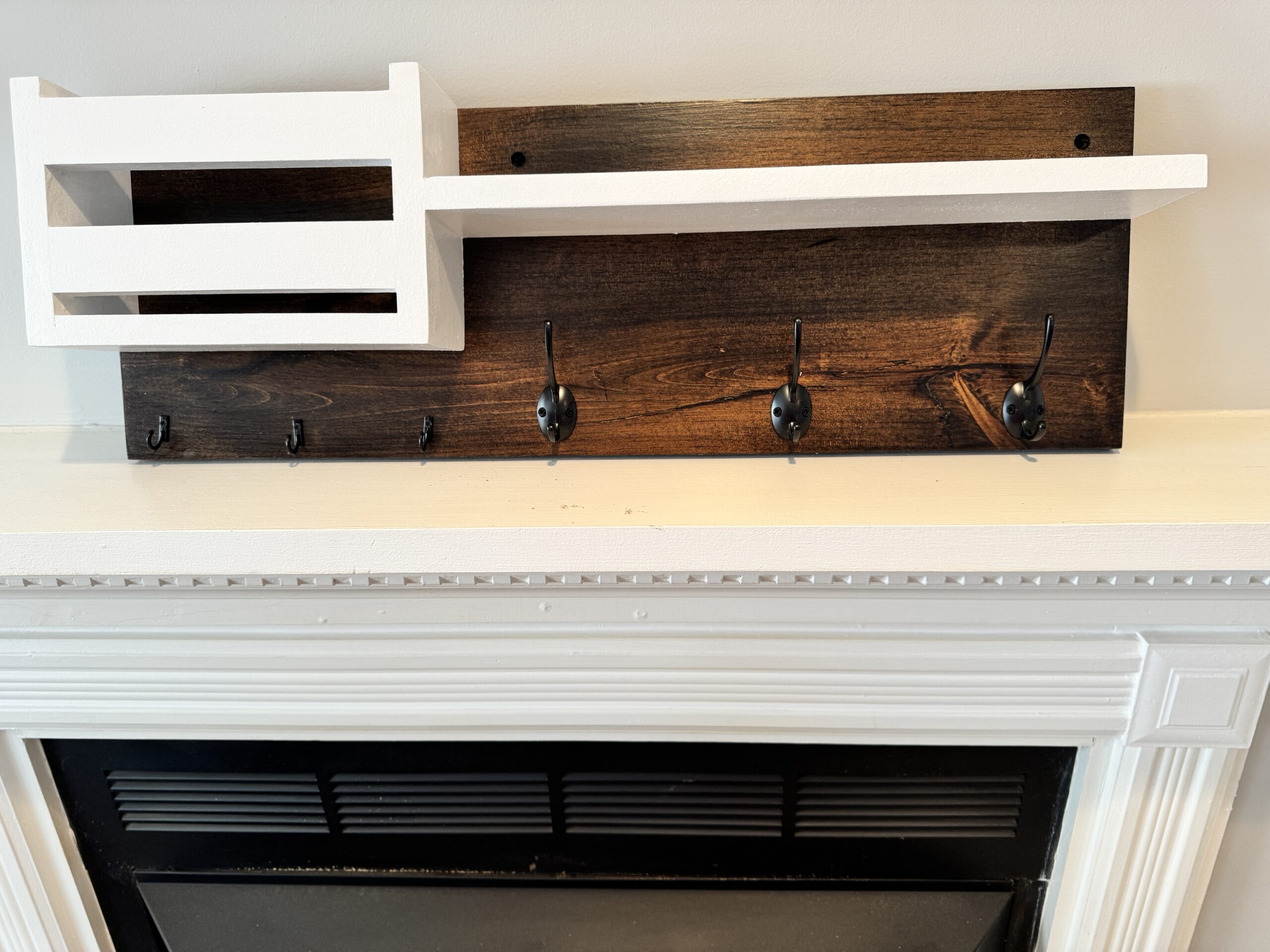 Farmhouse Entryway Organizer with Mail Holder and Key Hooks, view 6