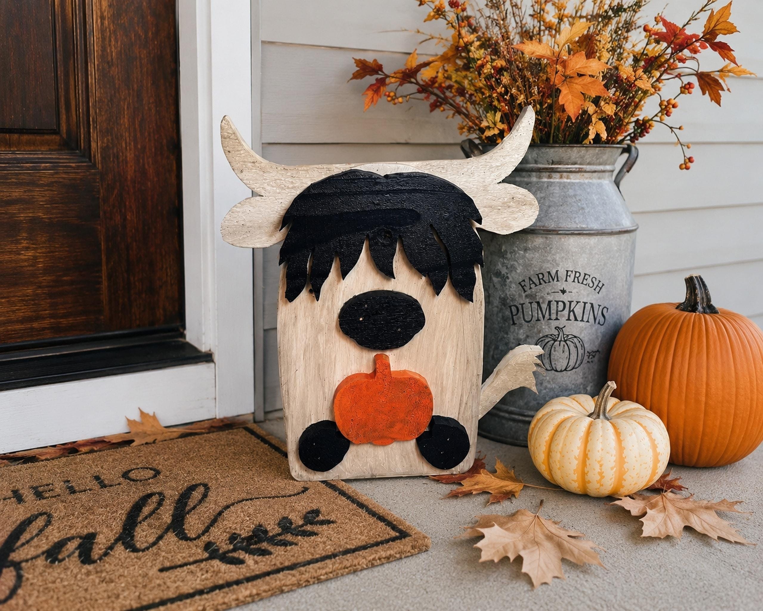 Cedar Wood Sign, 14-Inch Highland Cow Fall Decor | Rustic Pine, view 2