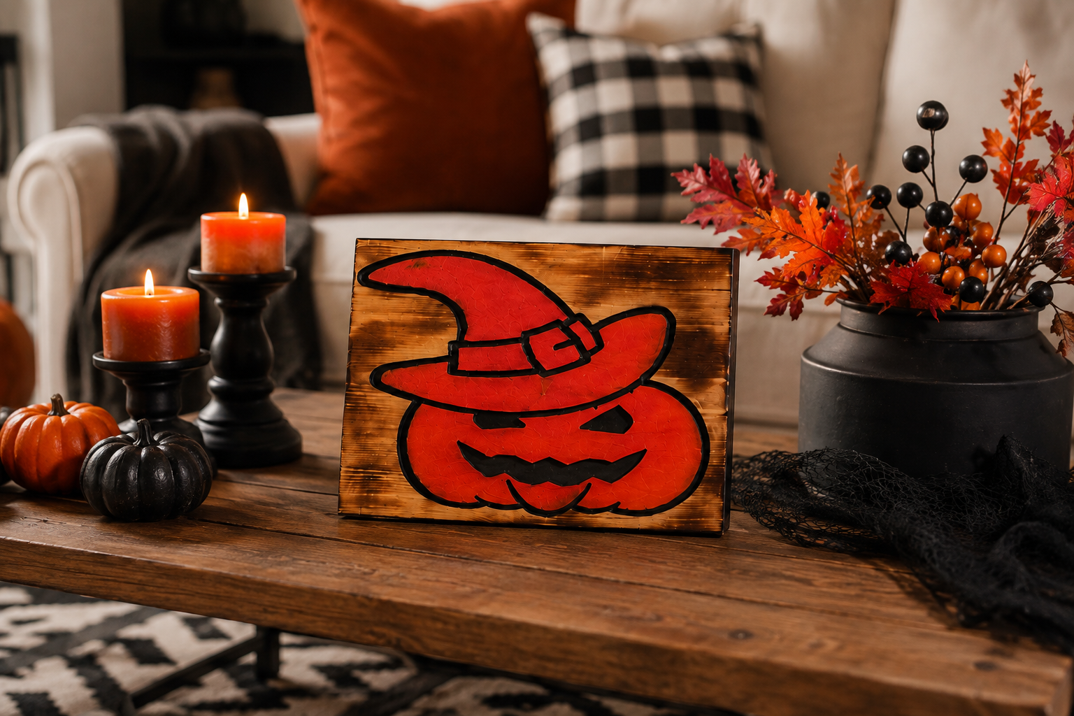 Wooden Wall Hanging, CNC-Carved Halloween Pumpkin Decor | 11 x 16 x 3/4 Inch, view 2