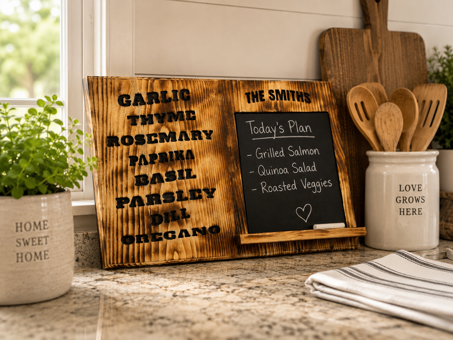Custom Kitchen Herb Sign, Personalized Pine Chalkboard Organizer | 15 x 22 1/4-Inch