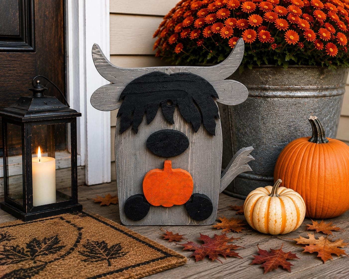 Cedar Wood Sign, 14-Inch Highland Cow Fall Decor | Rustic Pine, view 10