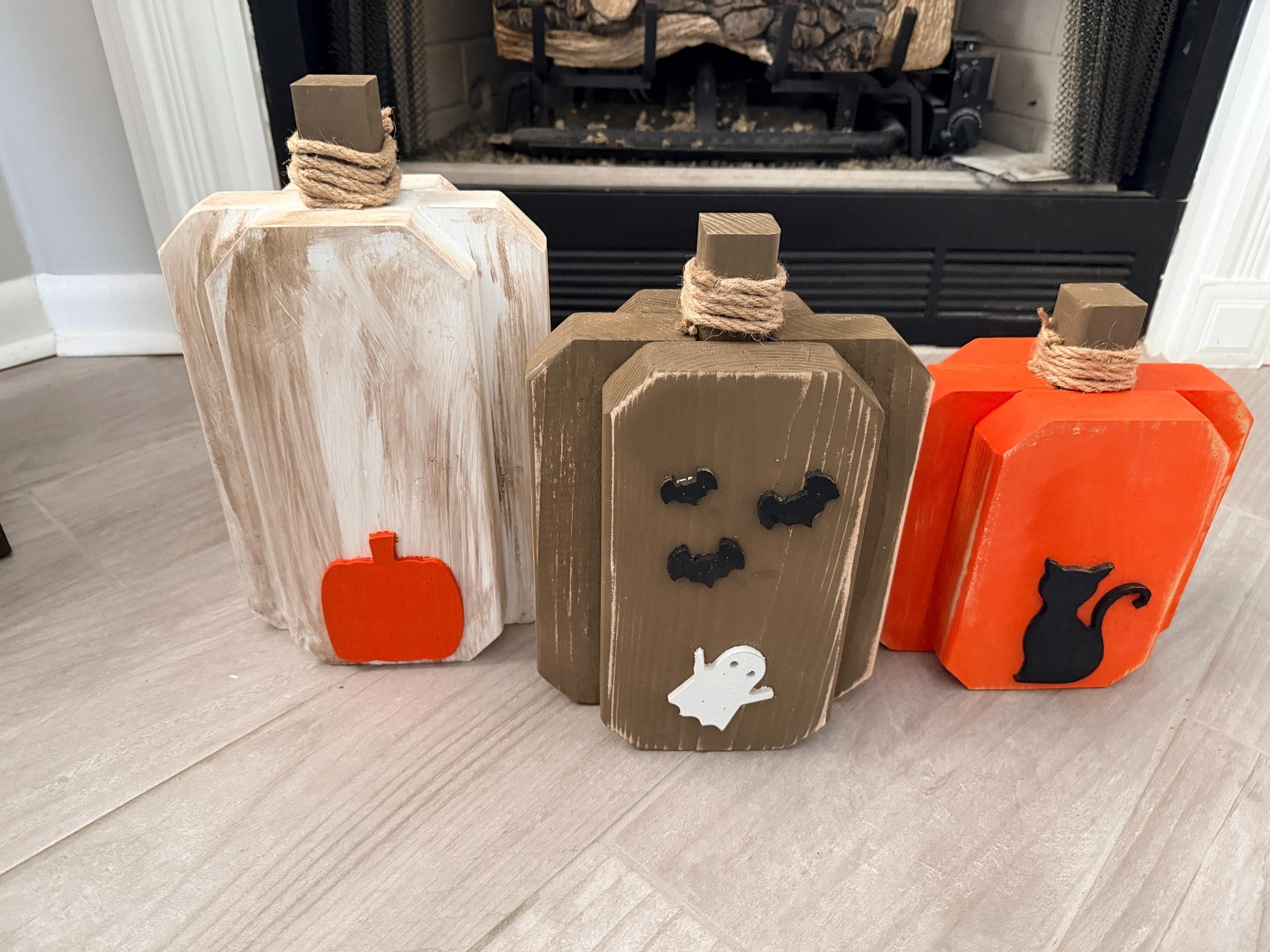 Wooden Pumpkin Set Of 3, 8–12 Inch Rustic Farmhouse Fall Decor, view 5