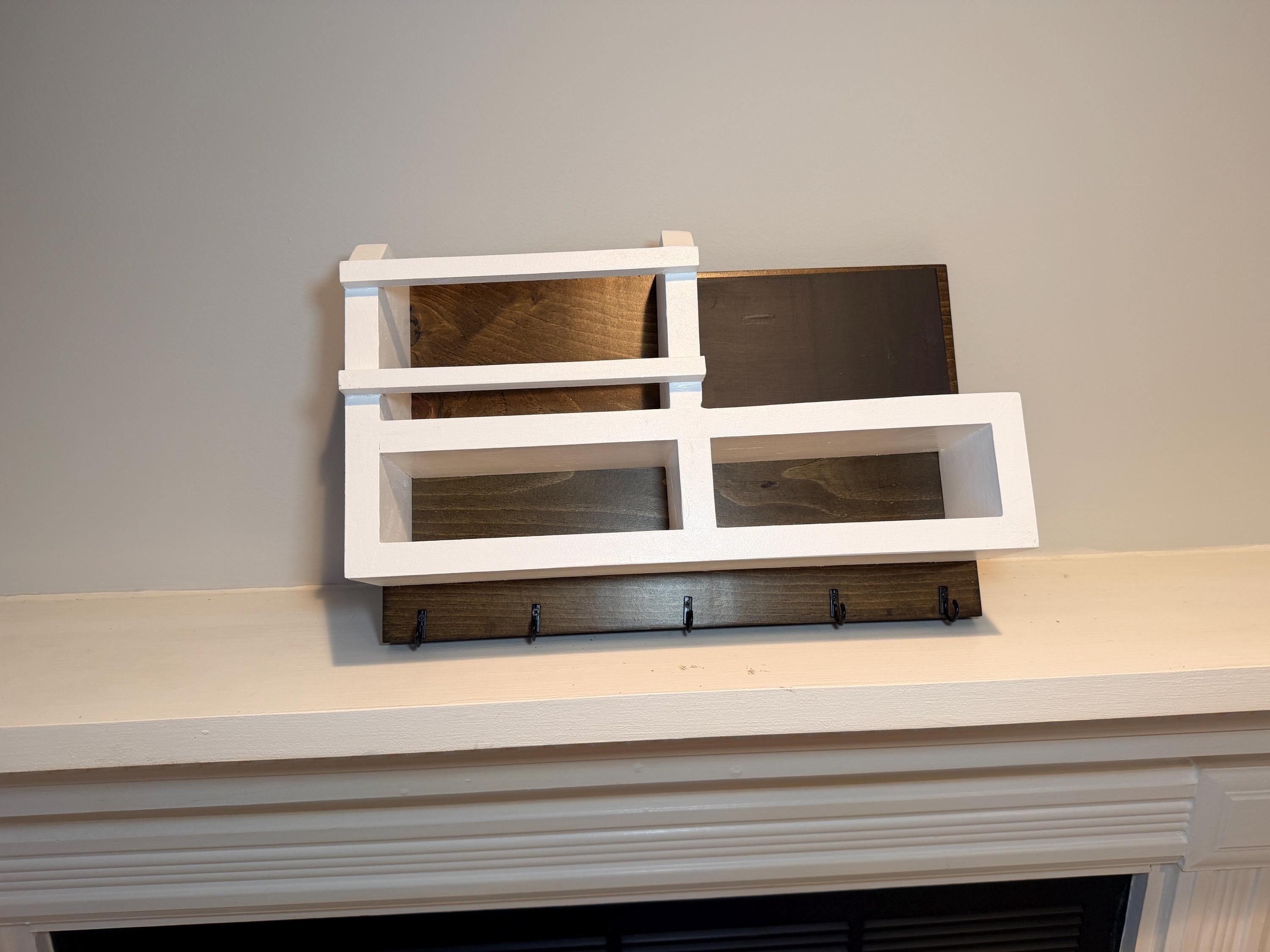 Key Mail Organizer, Handmade Pine Wall-Mounted Storage with Hooks and Chalkboard, view 7