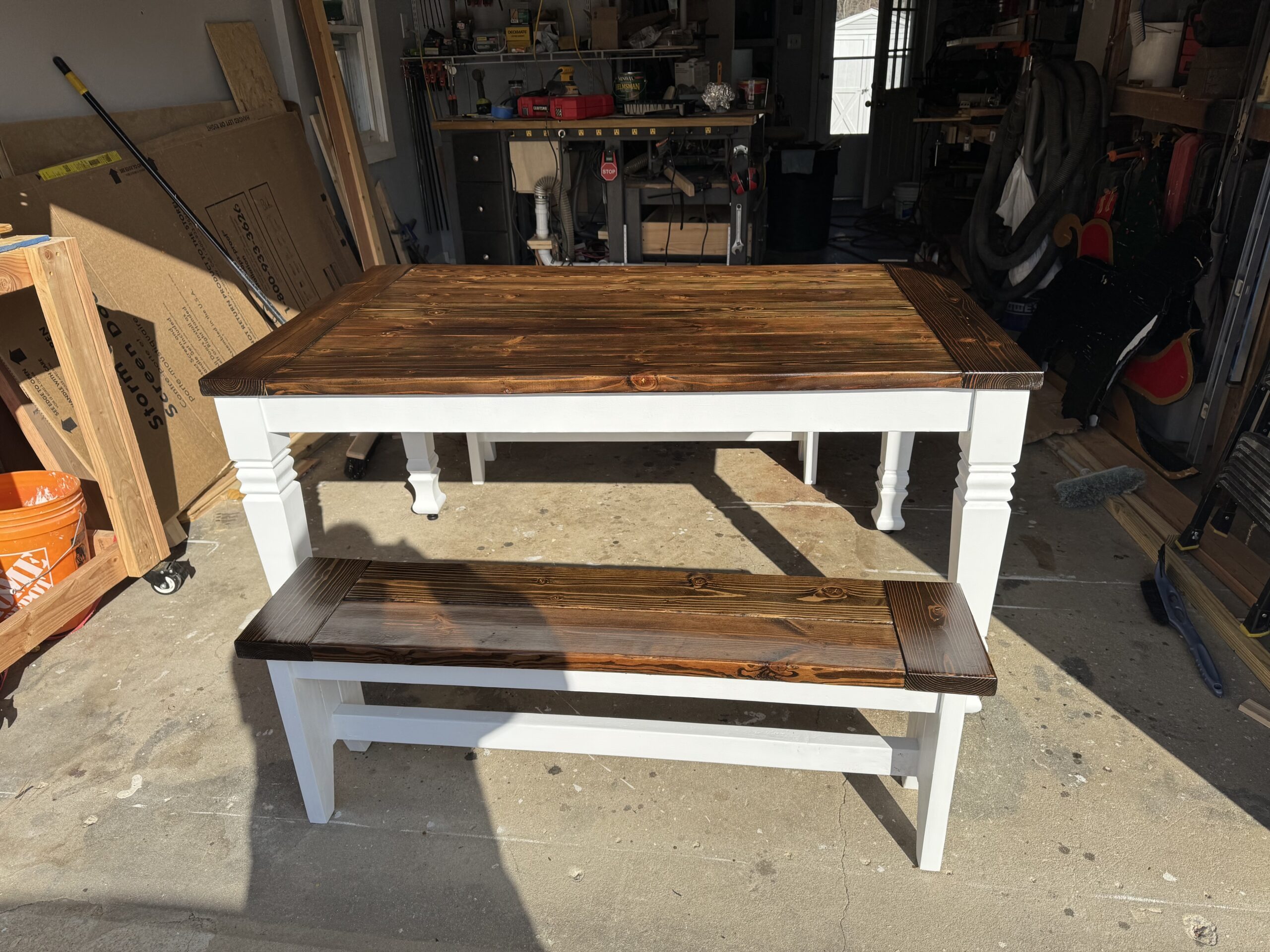 Rustic Farmhouse Table with 2 Benches – Durable Custom Wood Dining Set, view 2